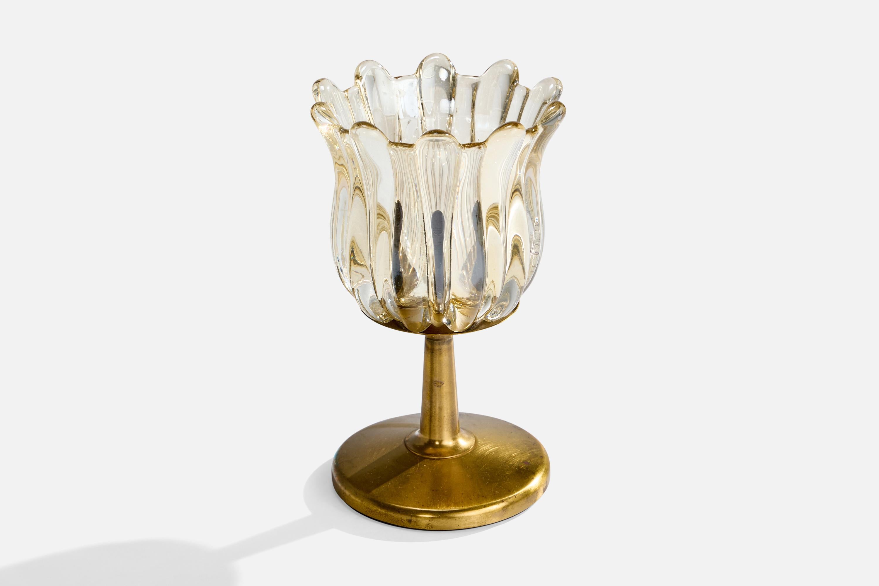 Mid-Century Modern ASEA, Table Lamp, Brass, Glass, Sweden, 1950s For Sale