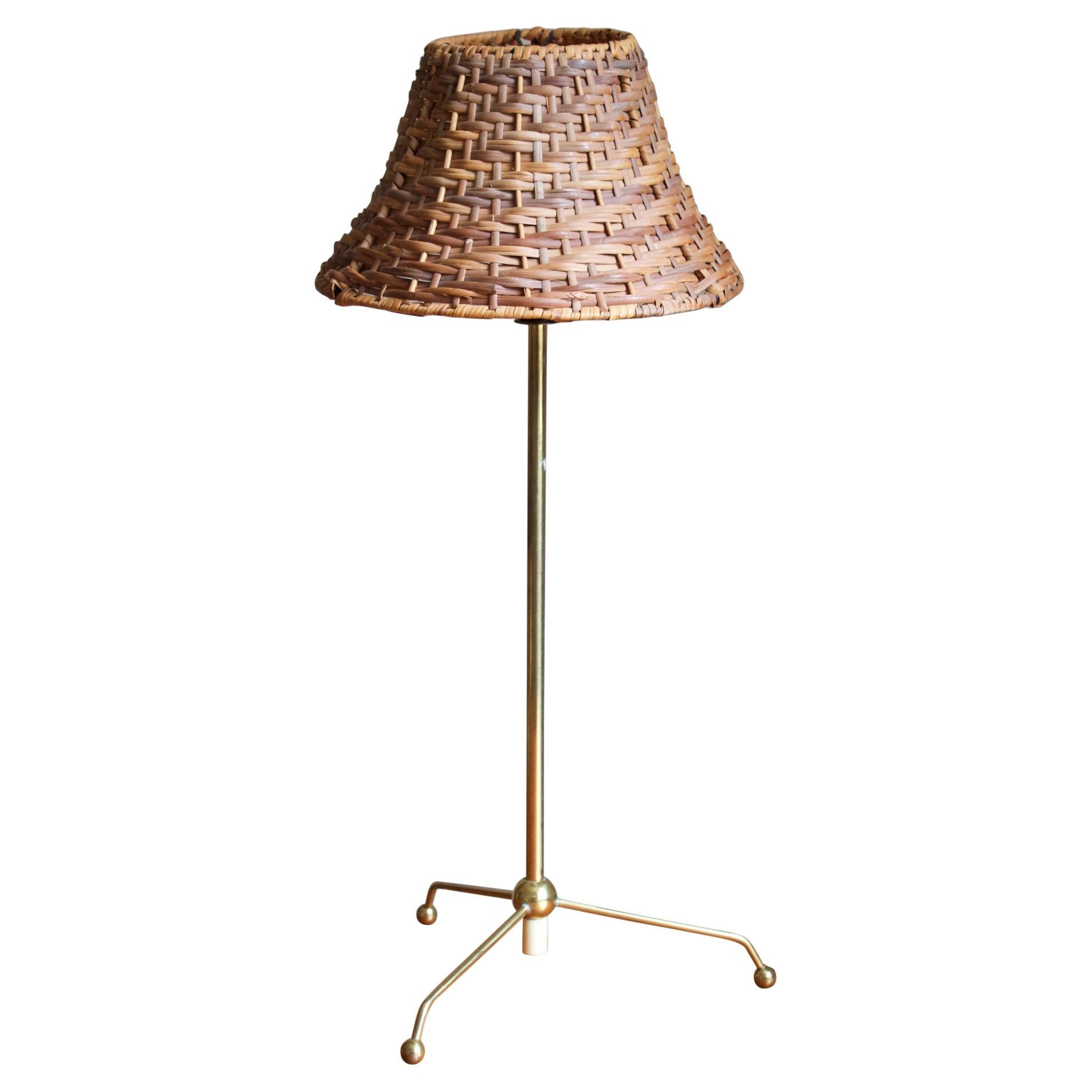 ASEA, Table Lamp, Brass, Rattan, Sweden, 1950s