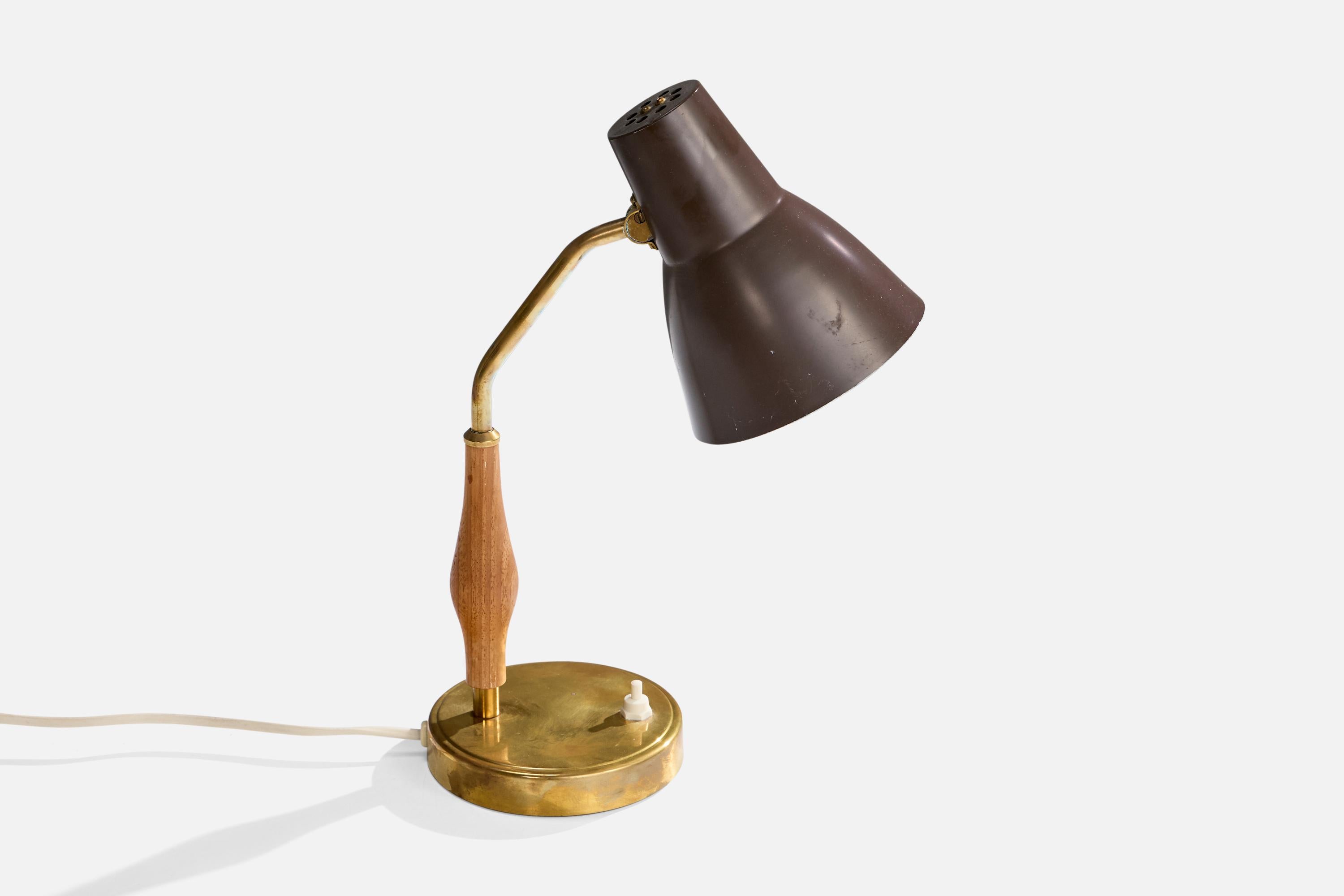 ASEA, Tischlampe, Messing, Teakholz, Metall, Schweden, 1950er Jahre (Moderne der Mitte des Jahrhunderts) im Angebot