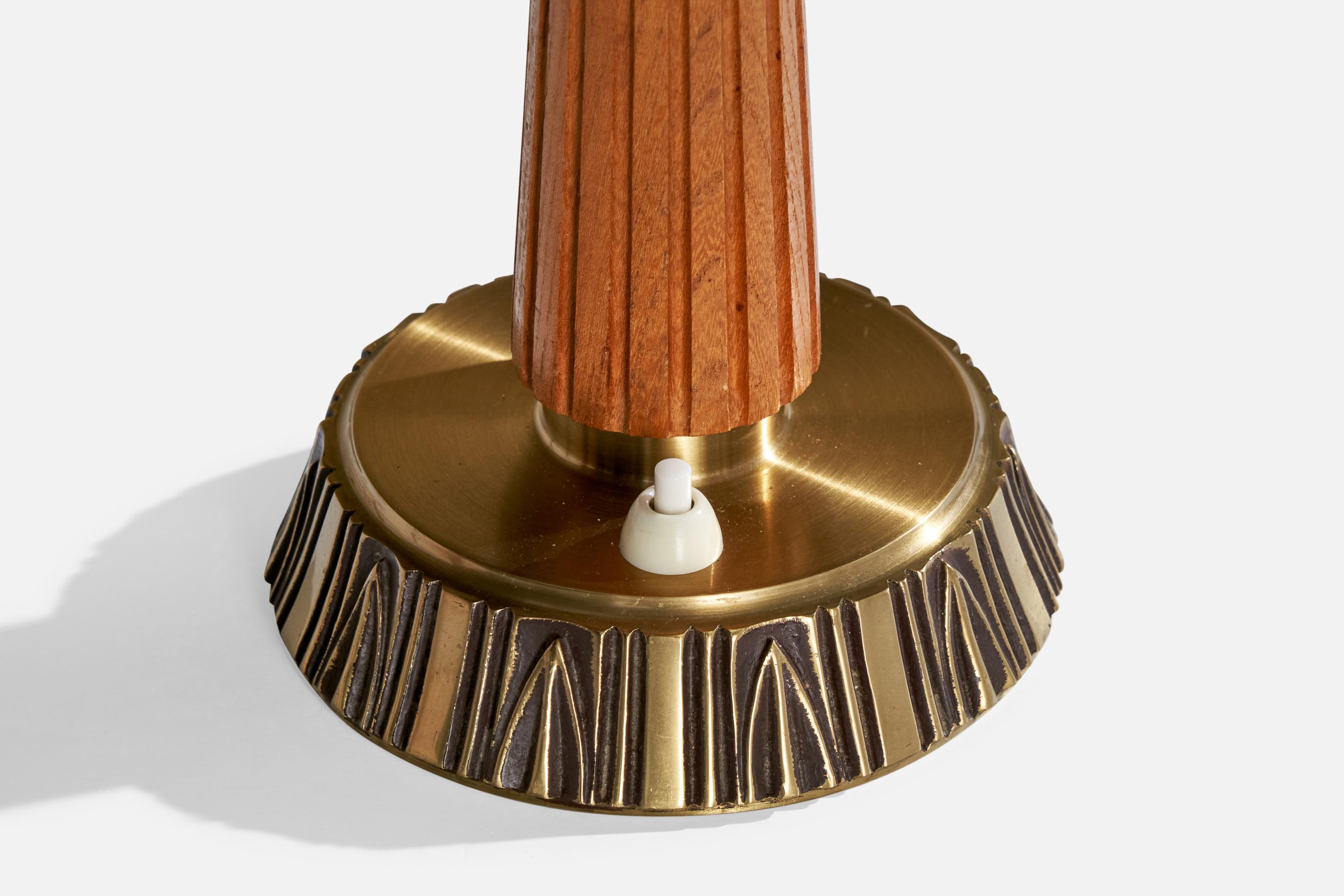 Laiton ASEA, lampe de table, laiton, Wood, Fabrice, Suède, années 1950 en vente