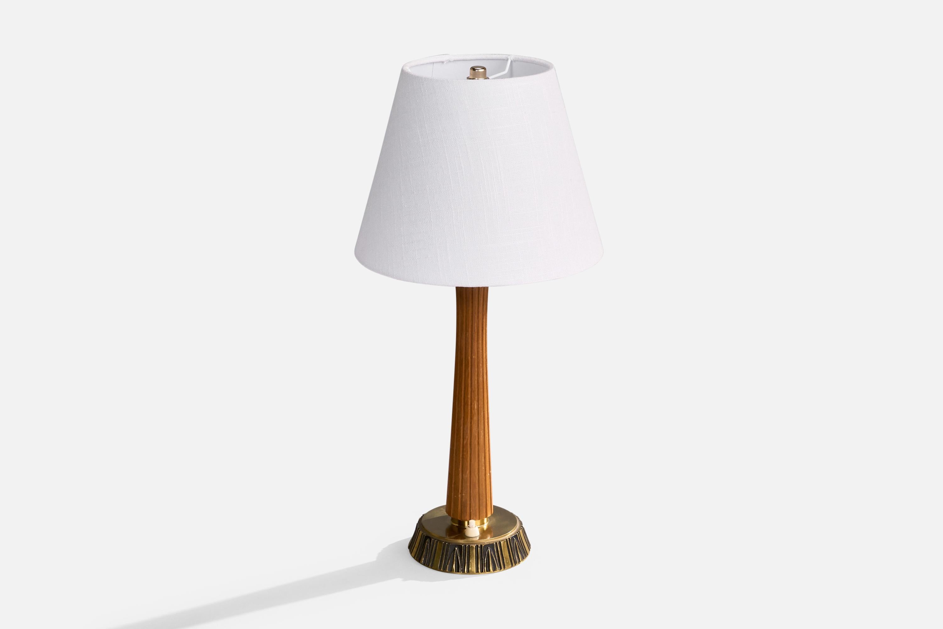 ASEA, Lámpara de mesa, Latón, Madera, Suecia, Años 50 Escandinavo moderno en venta