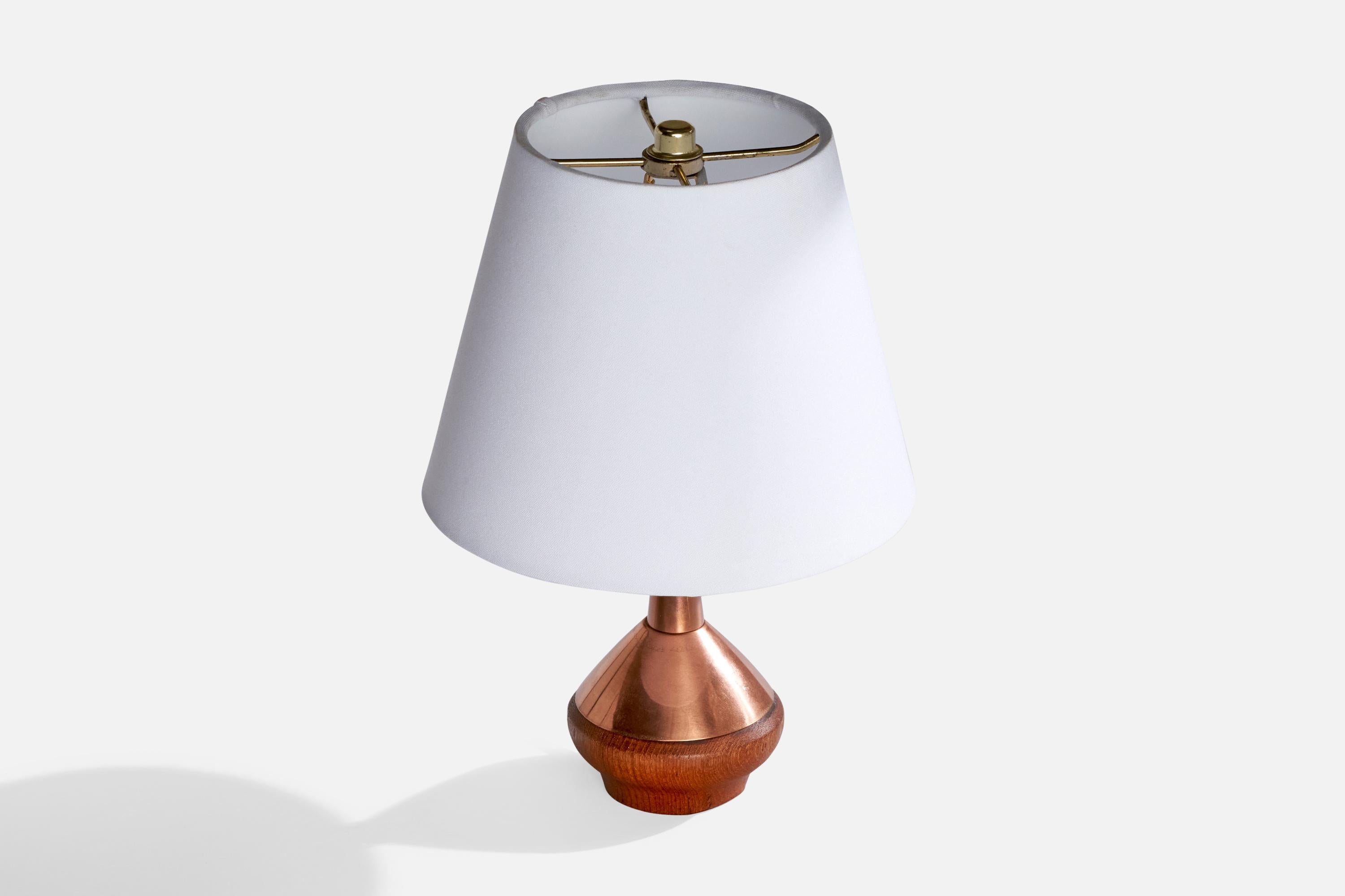 Scandinavian Modern ASEA, Table Lamp, Copper, Teak, Sweden, 1950s For Sale