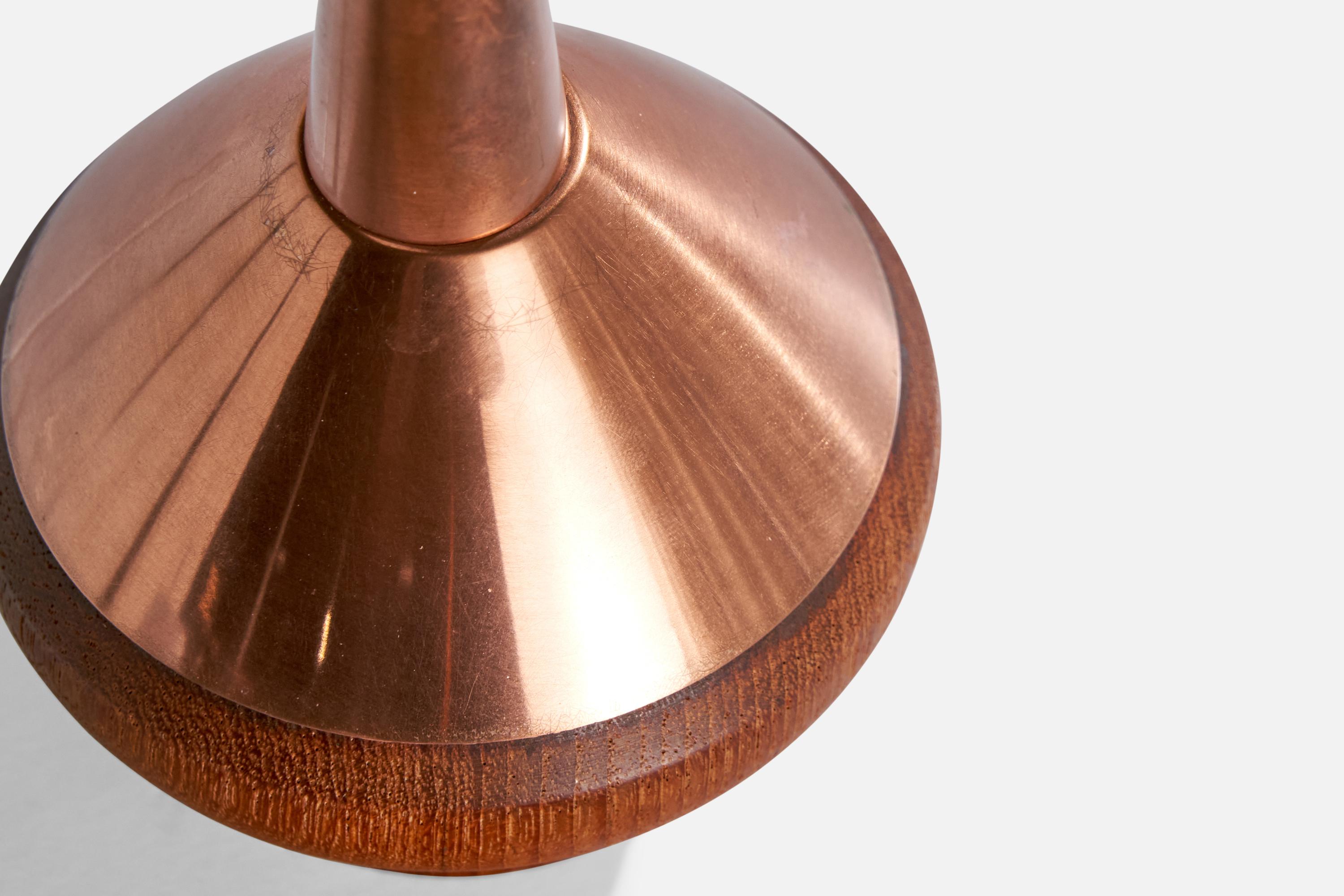 Swedish ASEA, Table Lamp, Copper, Teak, Sweden, 1950s For Sale