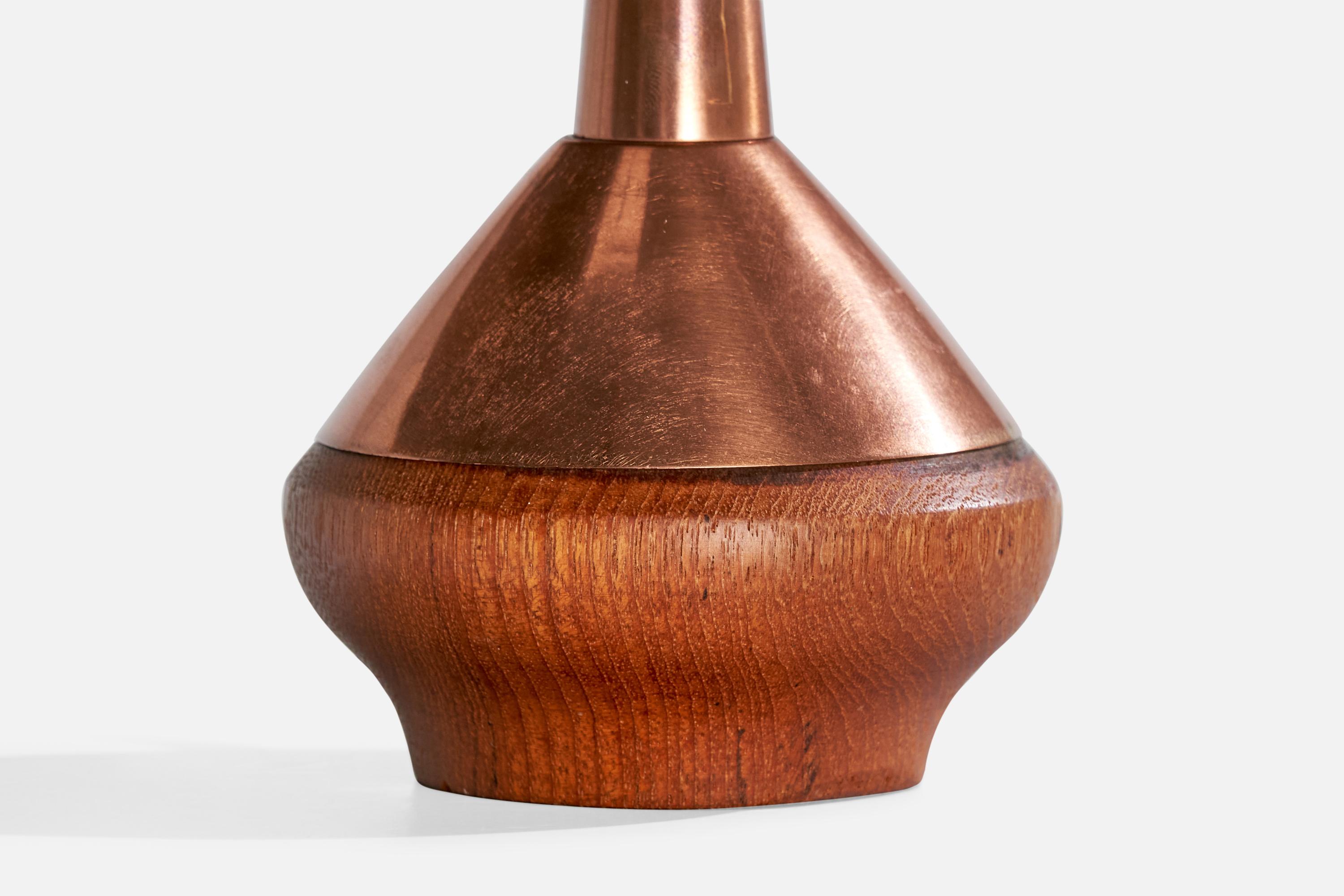 Mid-20th Century ASEA, Table Lamp, Copper, Teak, Sweden, 1950s For Sale