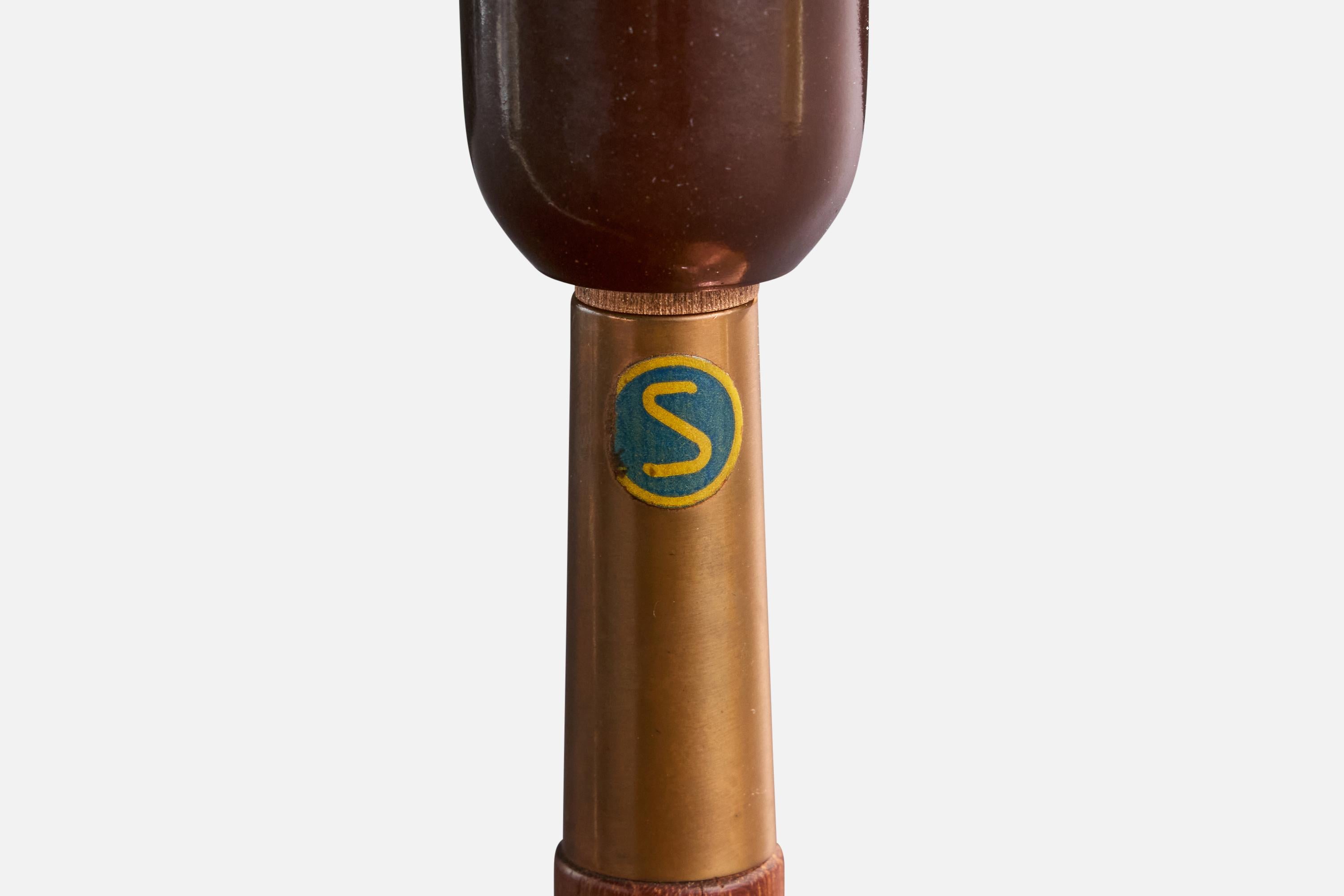 ASEA, Lámpara de mesa, Teca, Cobre, Tela, Suecia, Años 50 en venta 1