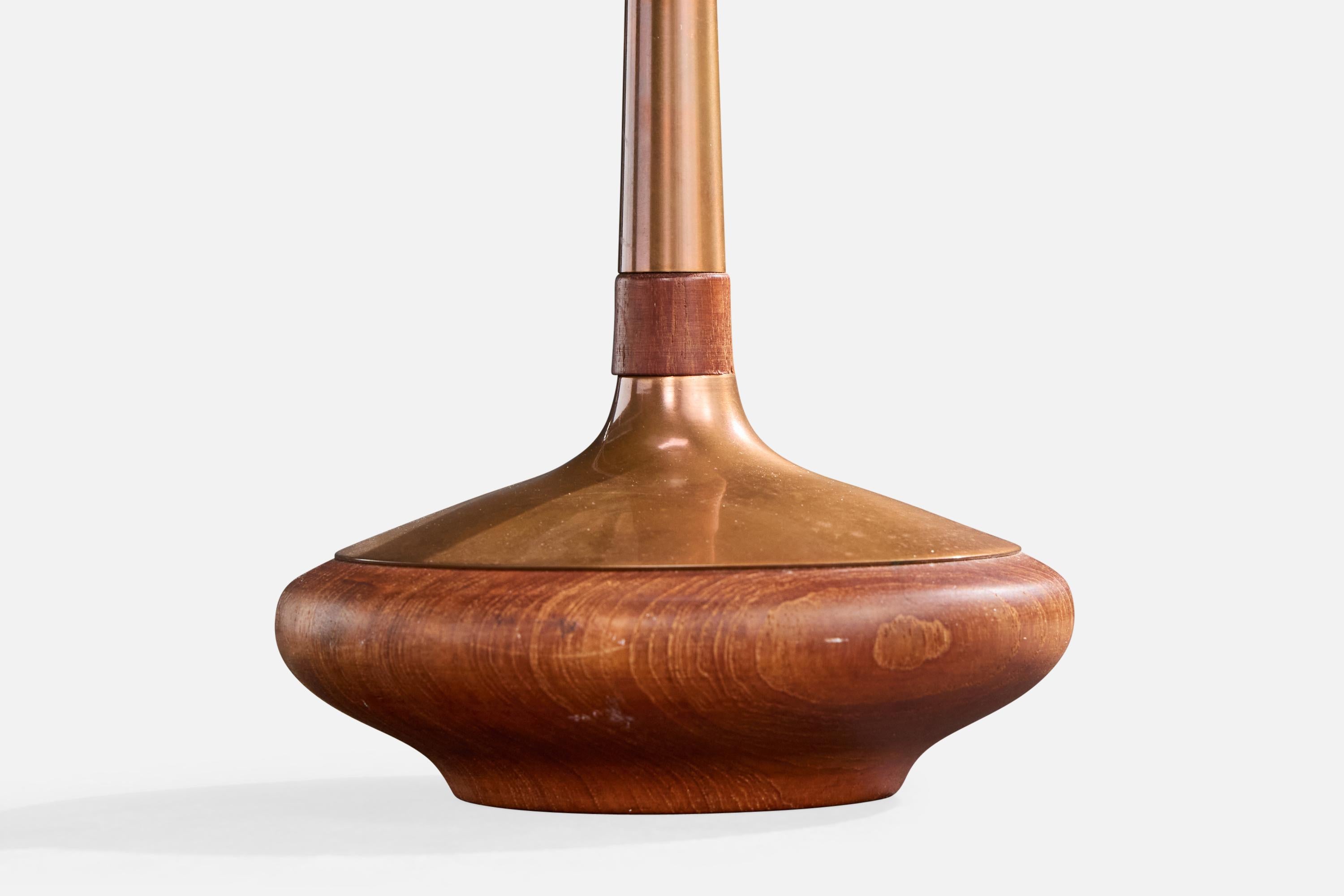 ASEA, Lámpara de mesa, Teca, Cobre, Tela, Suecia, Años 50 en venta 3