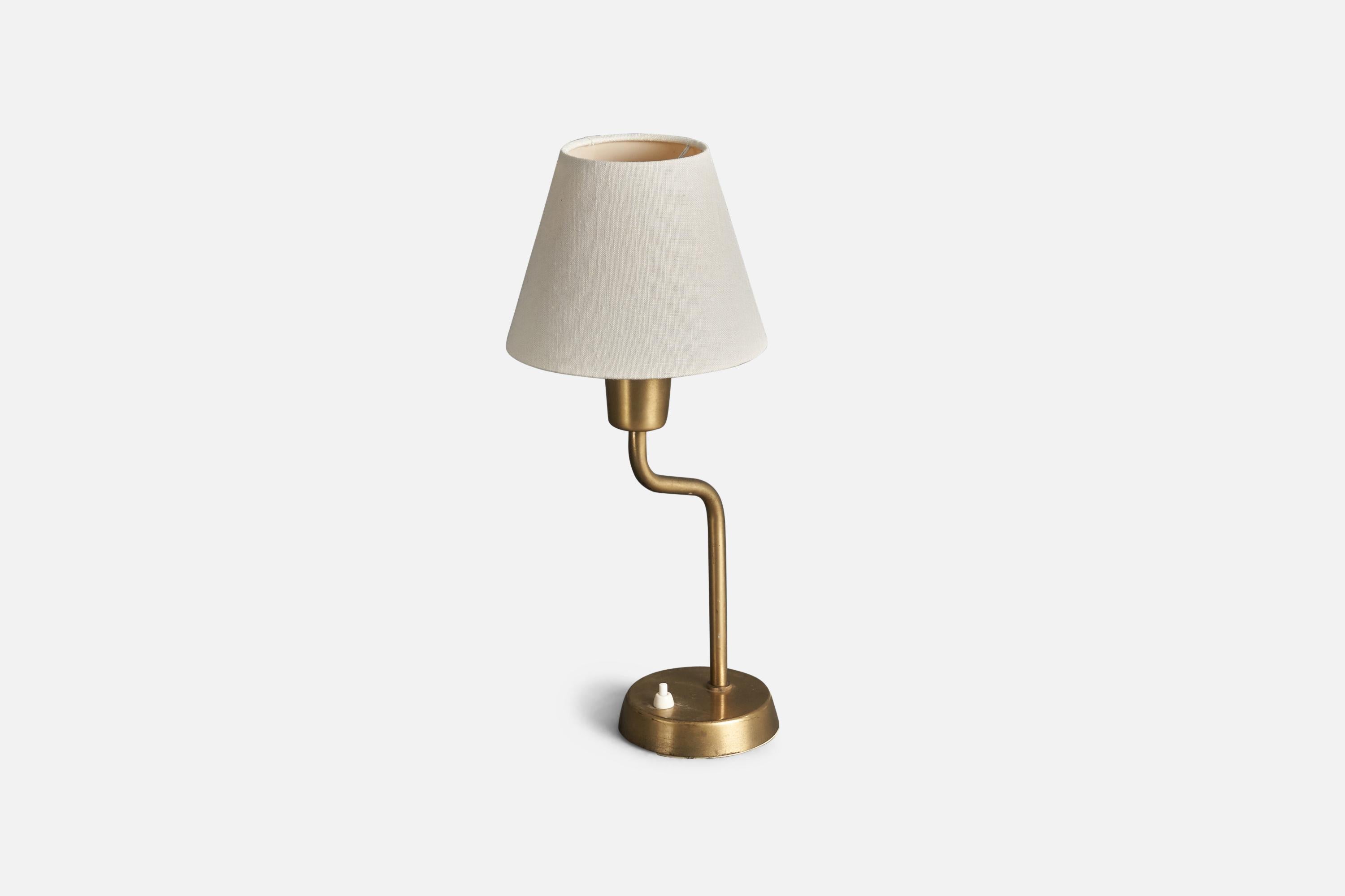 Mid-Century Modern ASEA, Table Lamps, Brass, Fabric, Sweden, 1940s For Sale