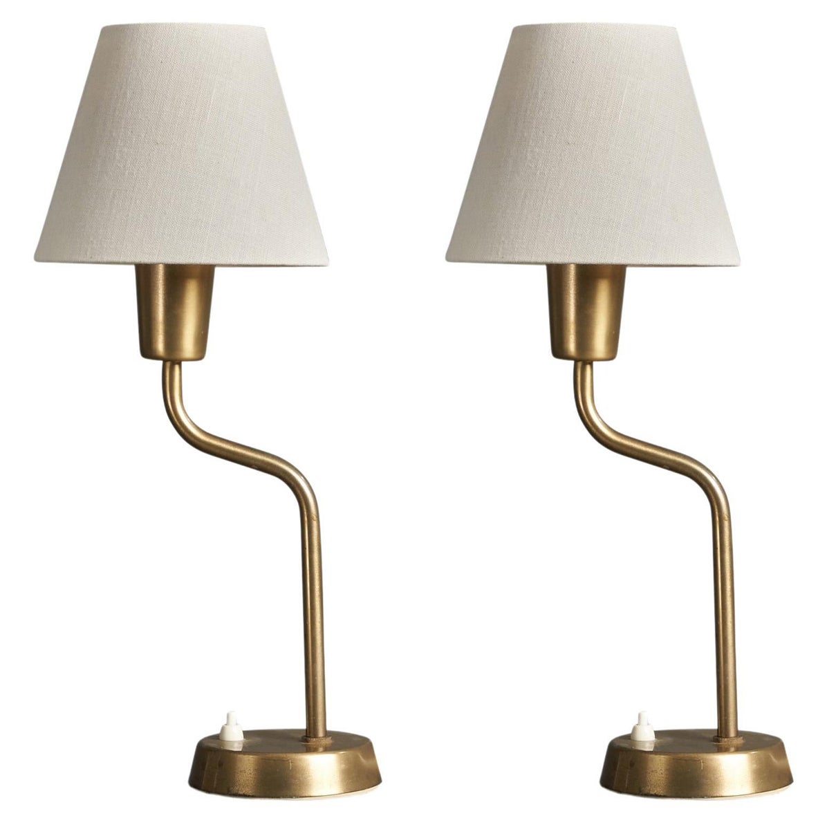 ASEA, Table Lamps, Brass, Fabric, Sweden, 1940s For Sale