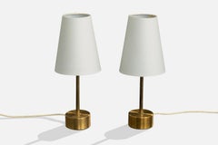 ASEA, Table Lamps, Brass, Fabric, Sweden, 1950s