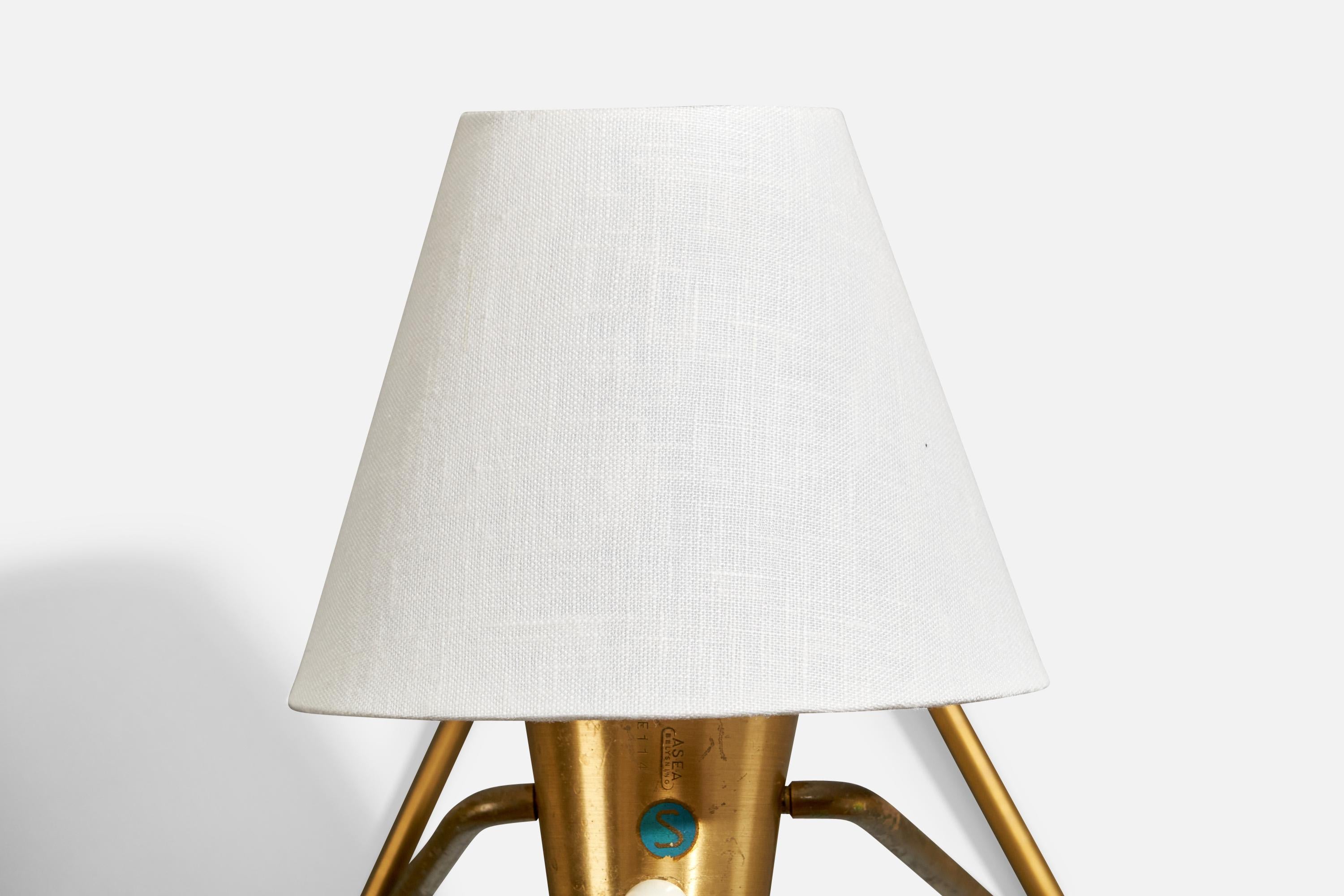 ASEA, Wall Light, Brass, Fabric, Sweden, 1940s In Good Condition For Sale In High Point, NC