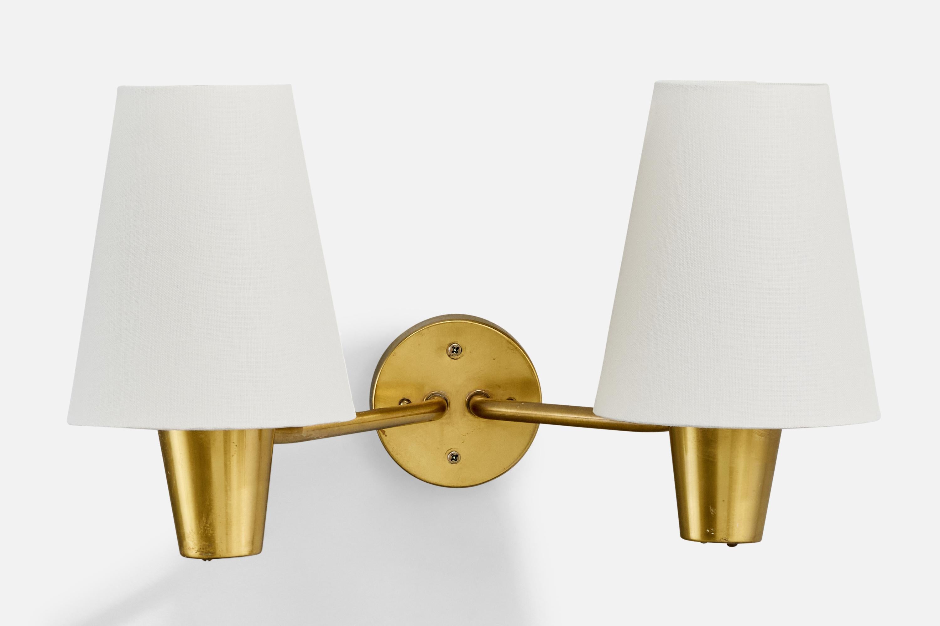 Mid-Century Modern Asea, Wall Light, Brass, Fabric, Sweden, 1950s For Sale