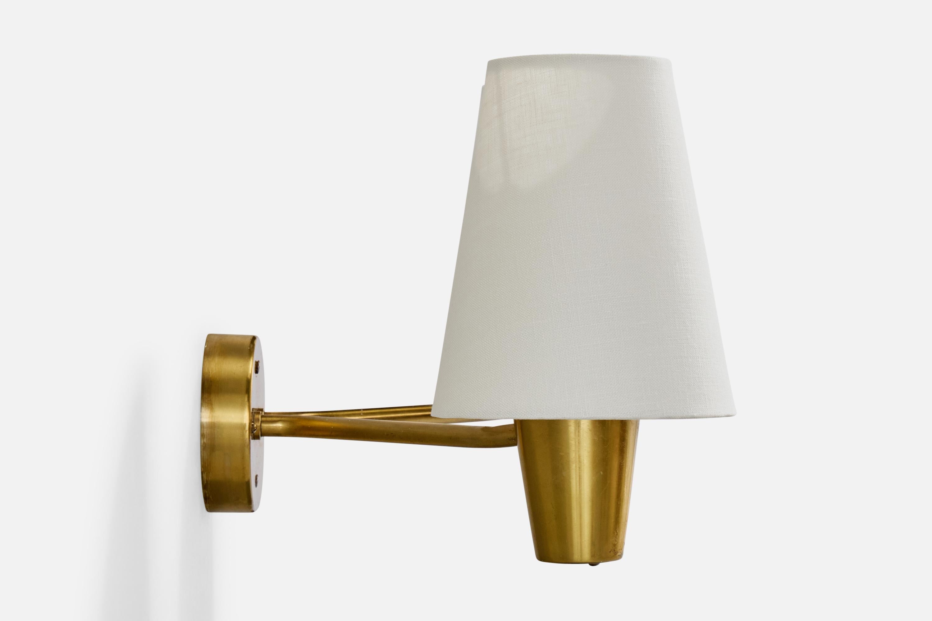 Swedish Asea, Wall Light, Brass, Fabric, Sweden, 1950s For Sale