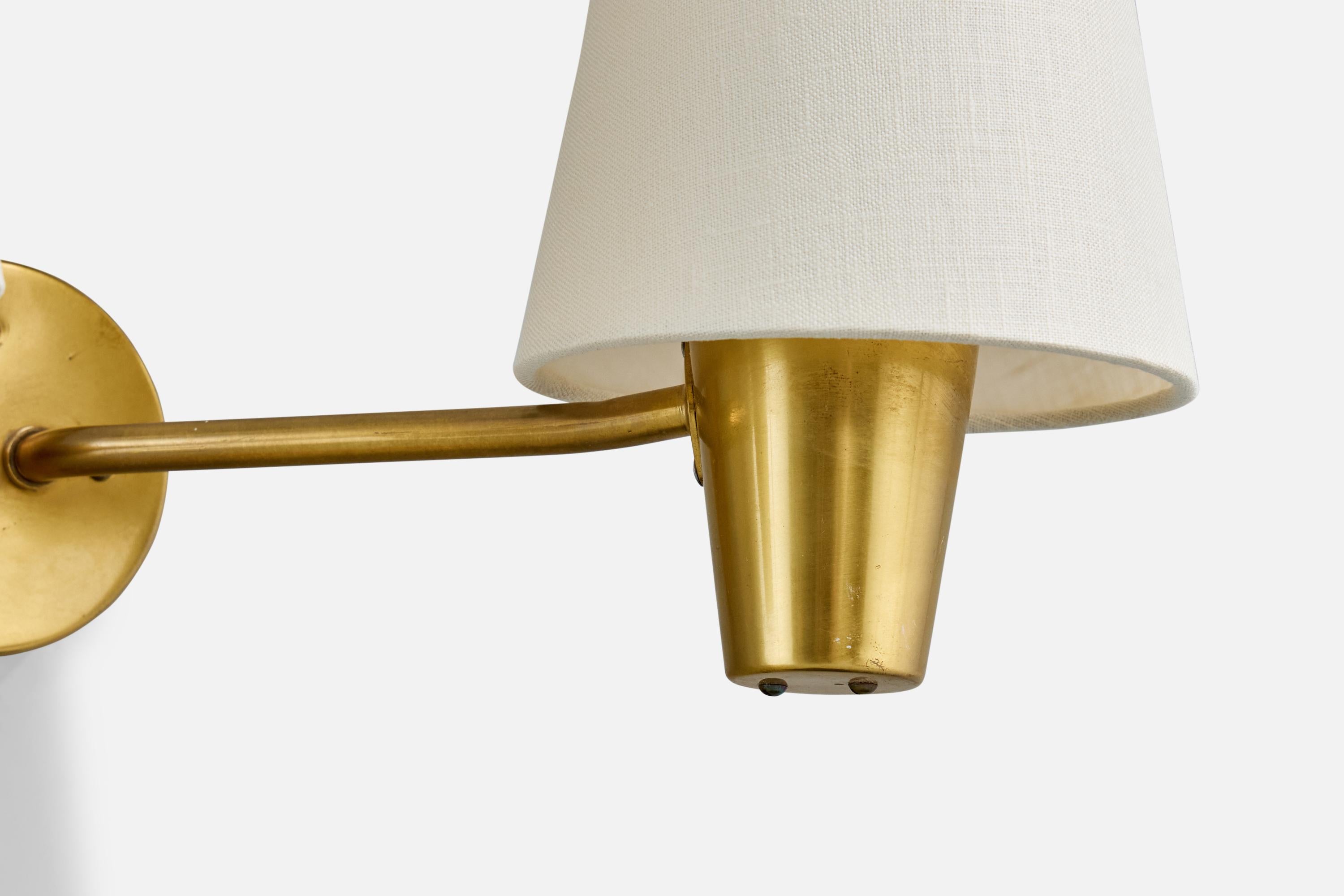 Mid-20th Century Asea, Wall Light, Brass, Fabric, Sweden, 1950s For Sale