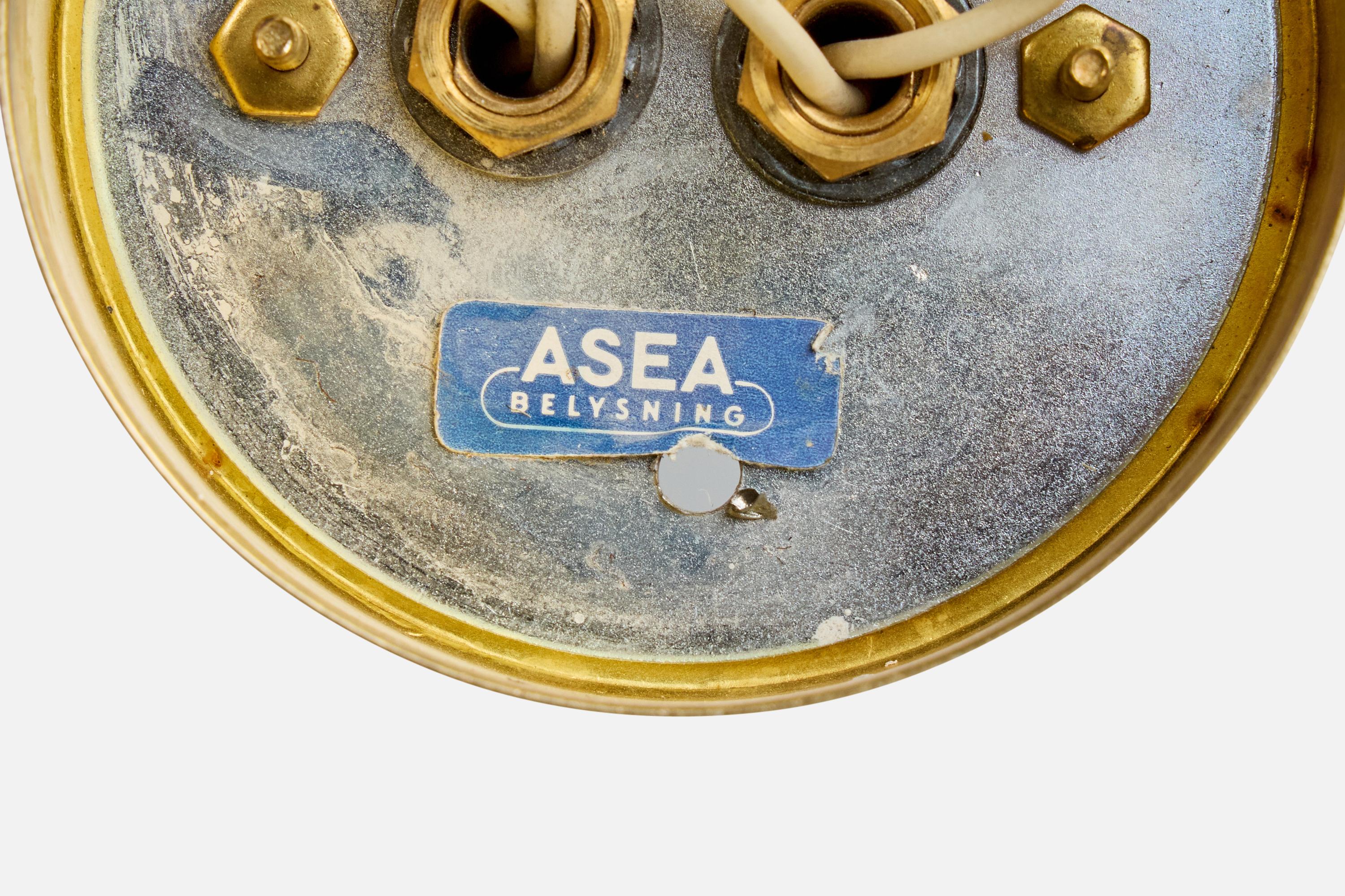 Asea, Wall Light, Brass, Fabric, Sweden, 1950s For Sale 2