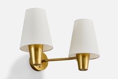 Asea, Wall Light, Brass, Fabric, Sweden, 1950s