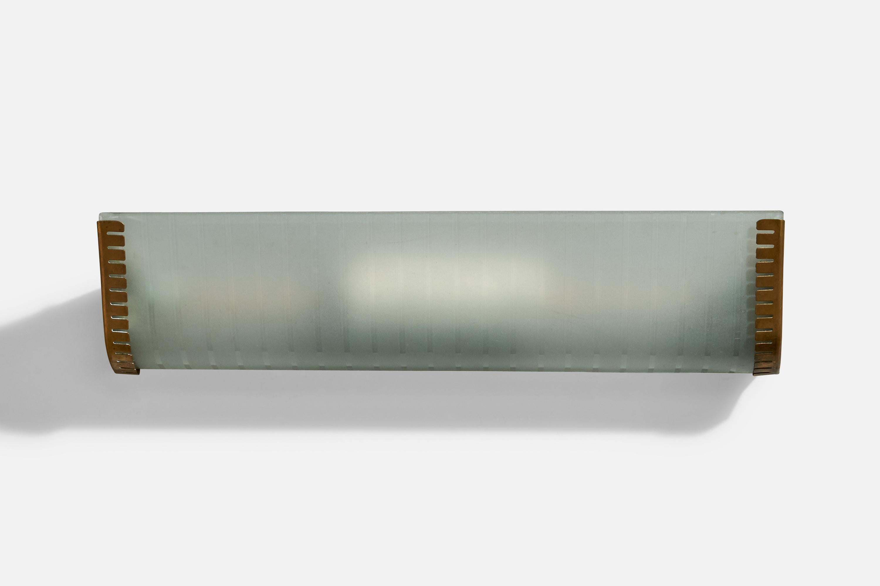 Scandinavian Modern ASEA, Wall Light, Brass, Glass, Sweden, 1940s For Sale