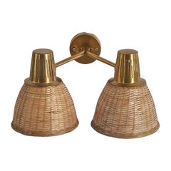 ASEA, Wall Light, Brass, Rattan, Sweden, 1940s