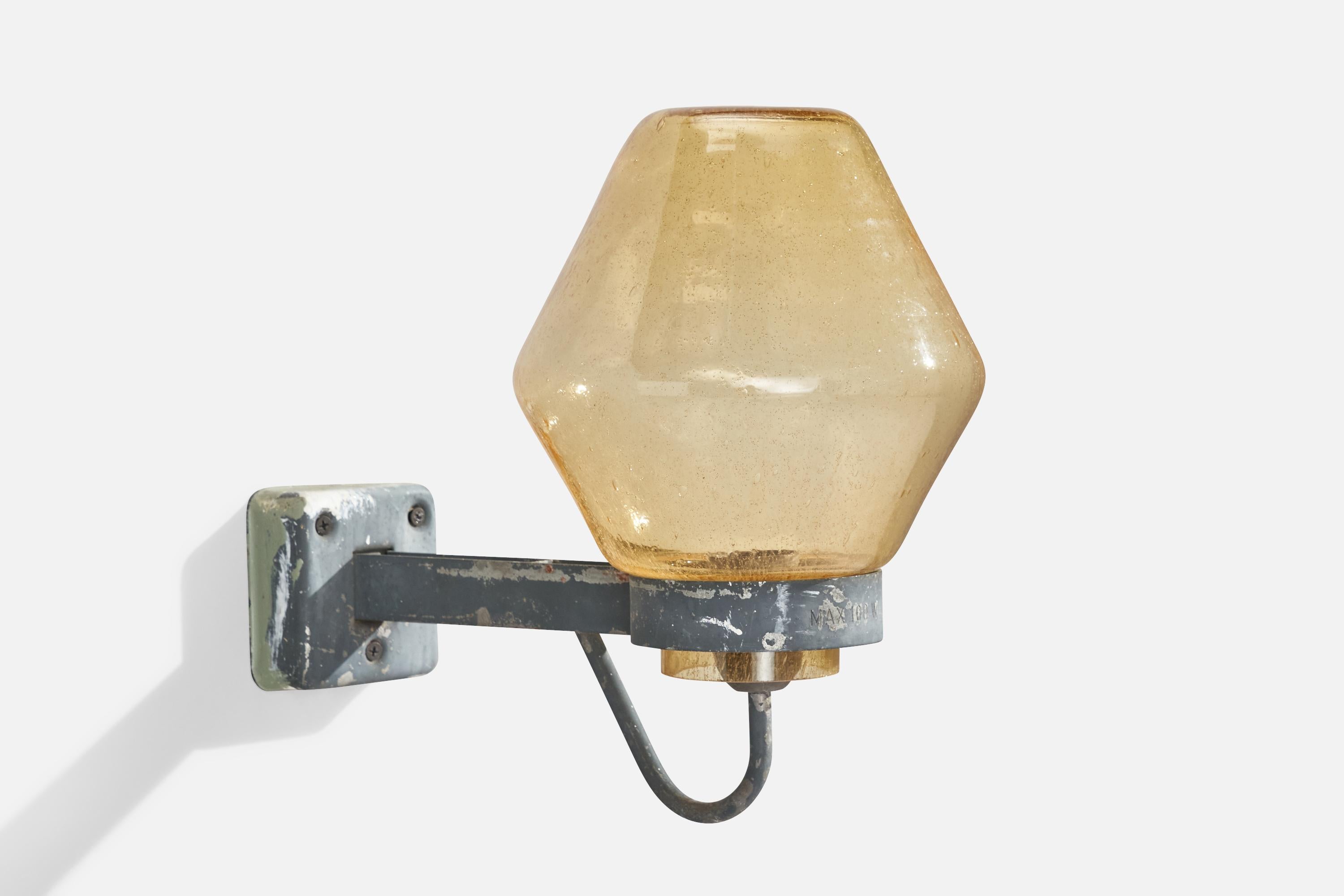 A metal and blown glass wall light designed and produced by ASEA, Sweden, c. 1940s.

All lighting will be converted for US usage. We are unable to confirm that any electrical item meets UL-Listing standards at our facility.