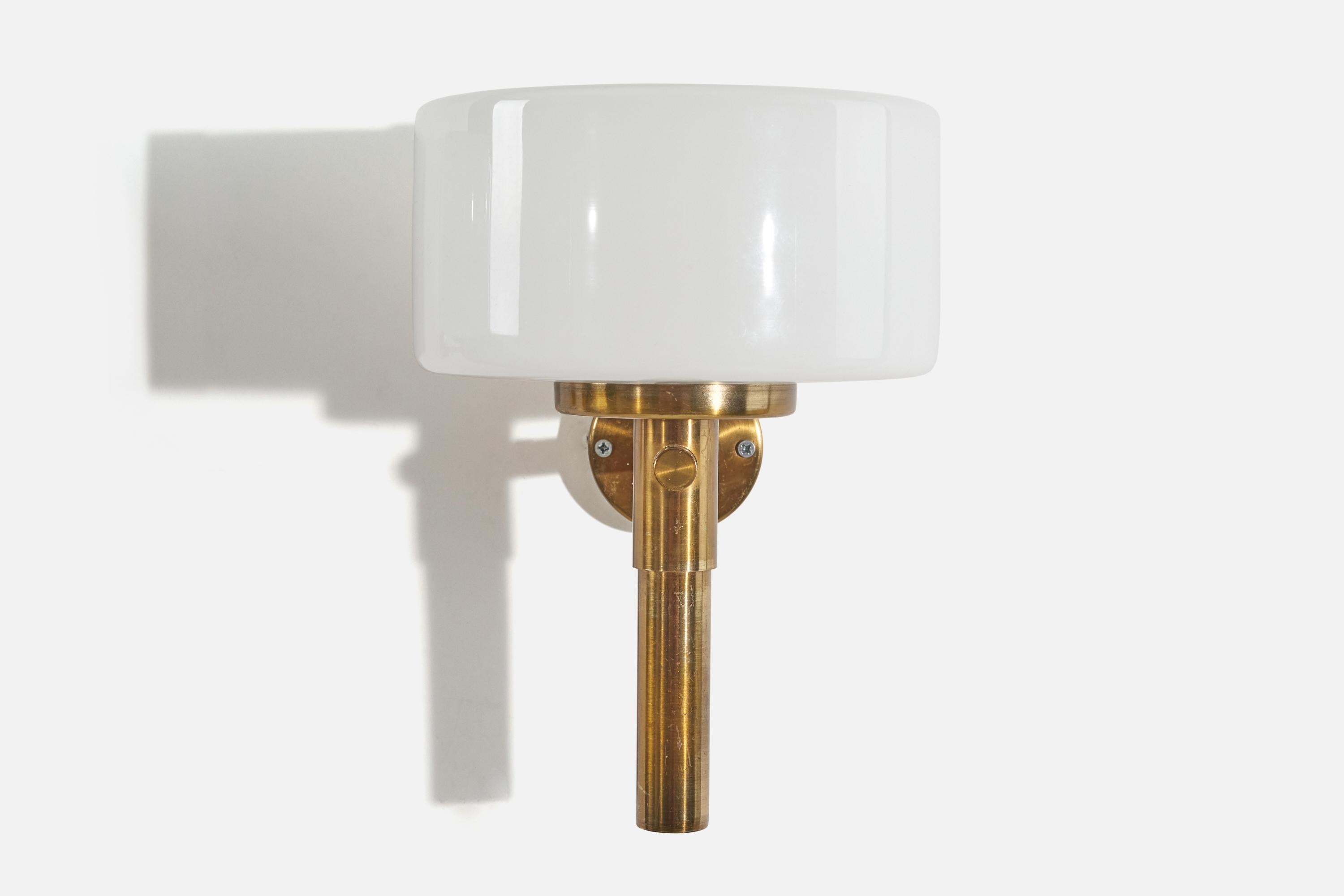 ASEA, Wall Lights, Brass, Milk Glass, Sweden, 1950s In Good Condition For Sale In High Point, NC