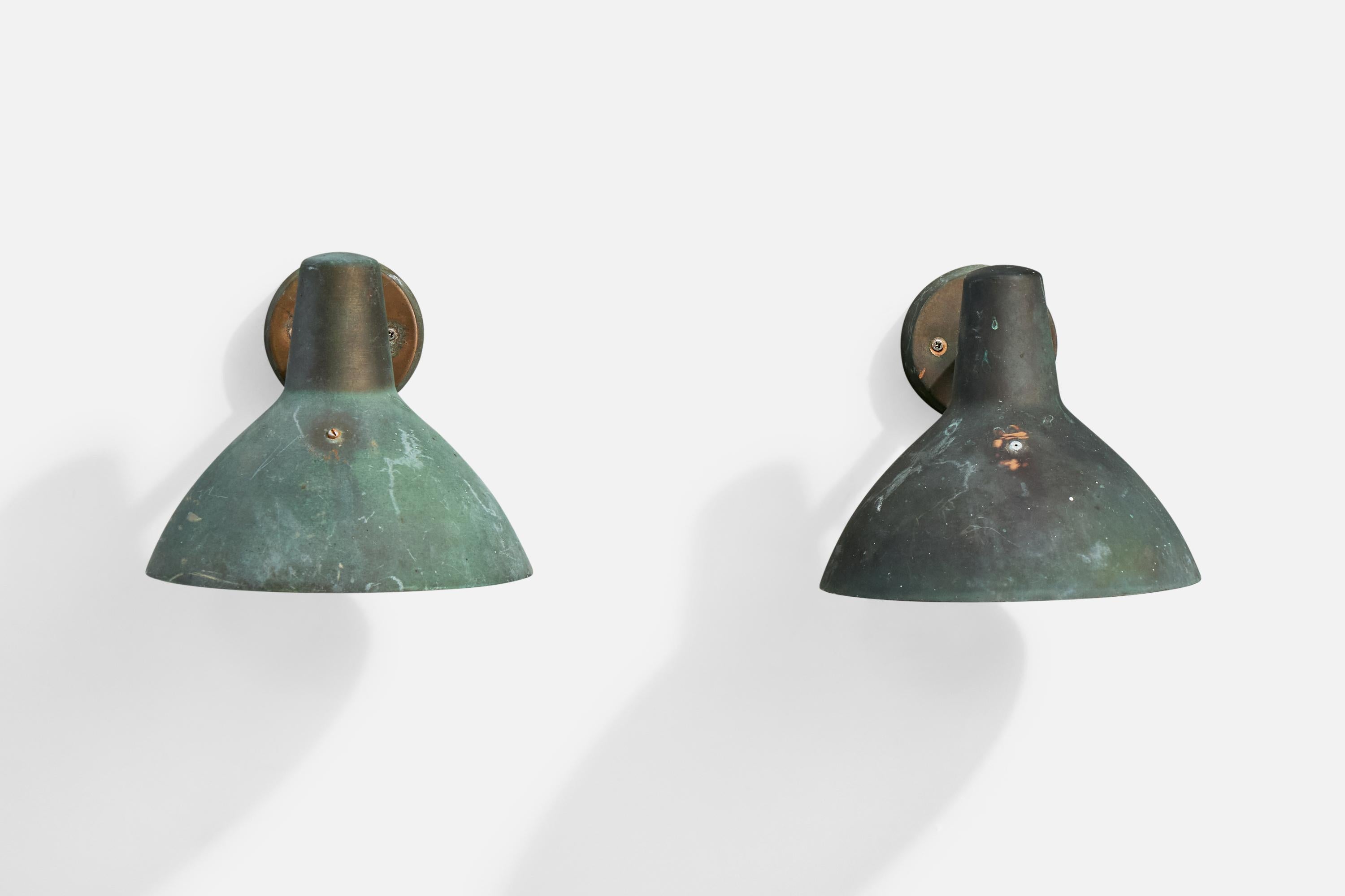 Scandinavian Modern ASEA, Wall Lights, Copper, Sweden, 1940s For Sale