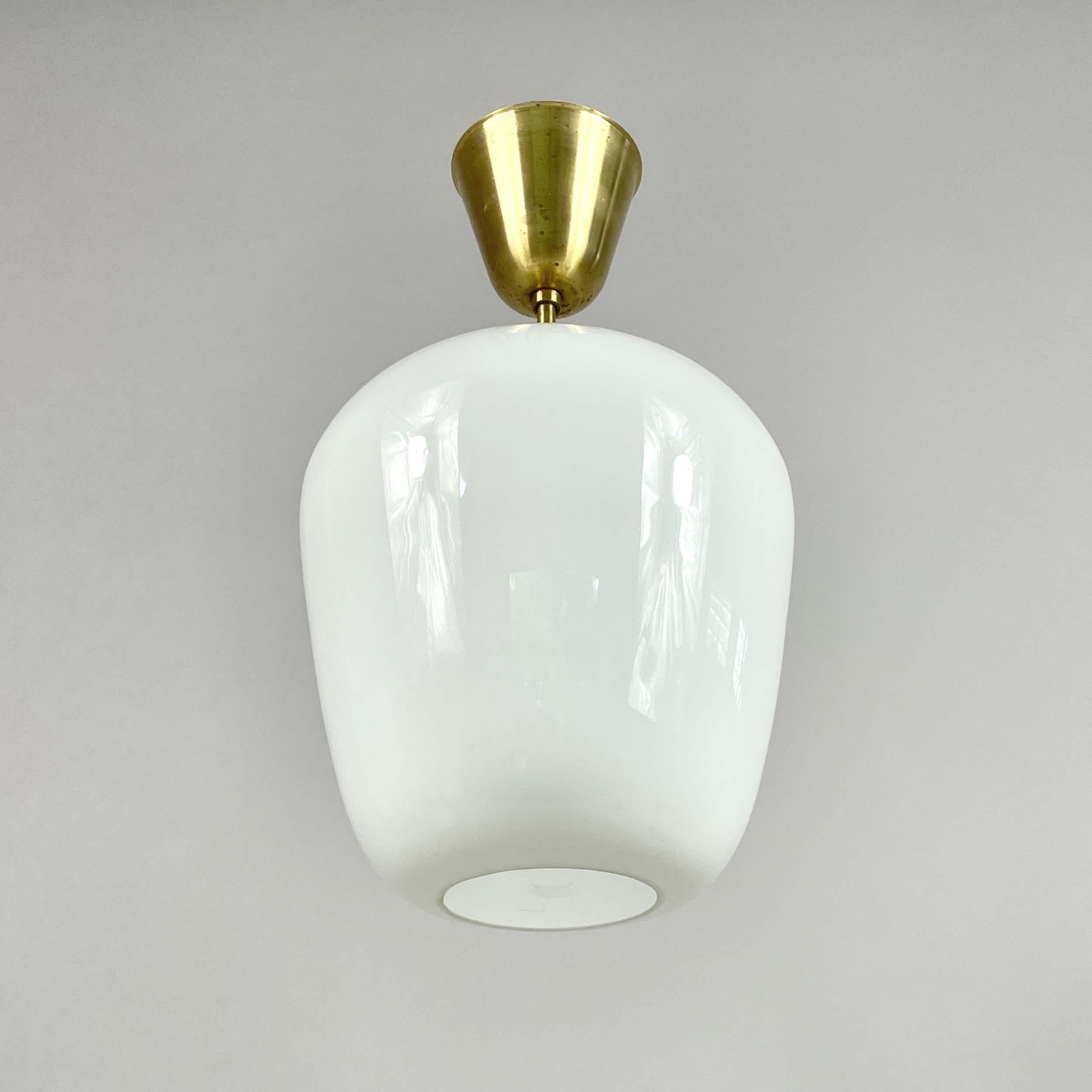 ASEA White Opaline Glass & Brass Pendant, Sweden 1940s For Sale 6