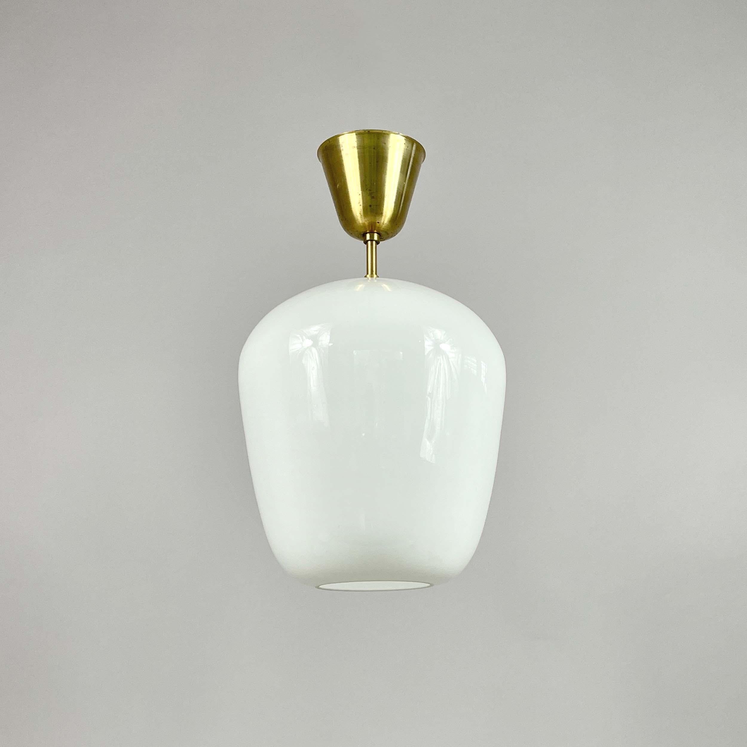 ASEA White Opaline Glass & Brass Pendant, Sweden 1940s For Sale 7
