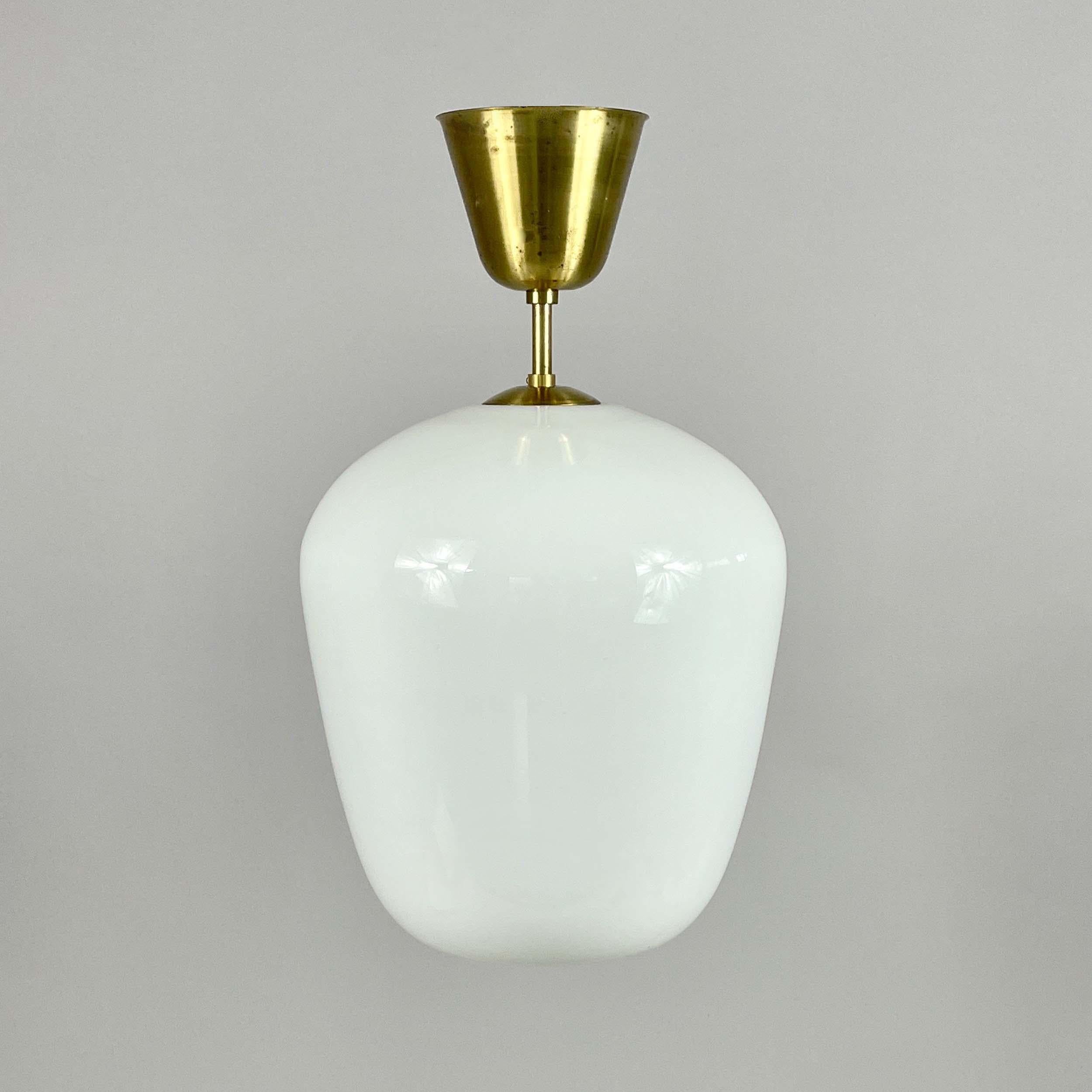 ASEA White Opaline Glass & Brass Pendant, Sweden 1940s For Sale 8