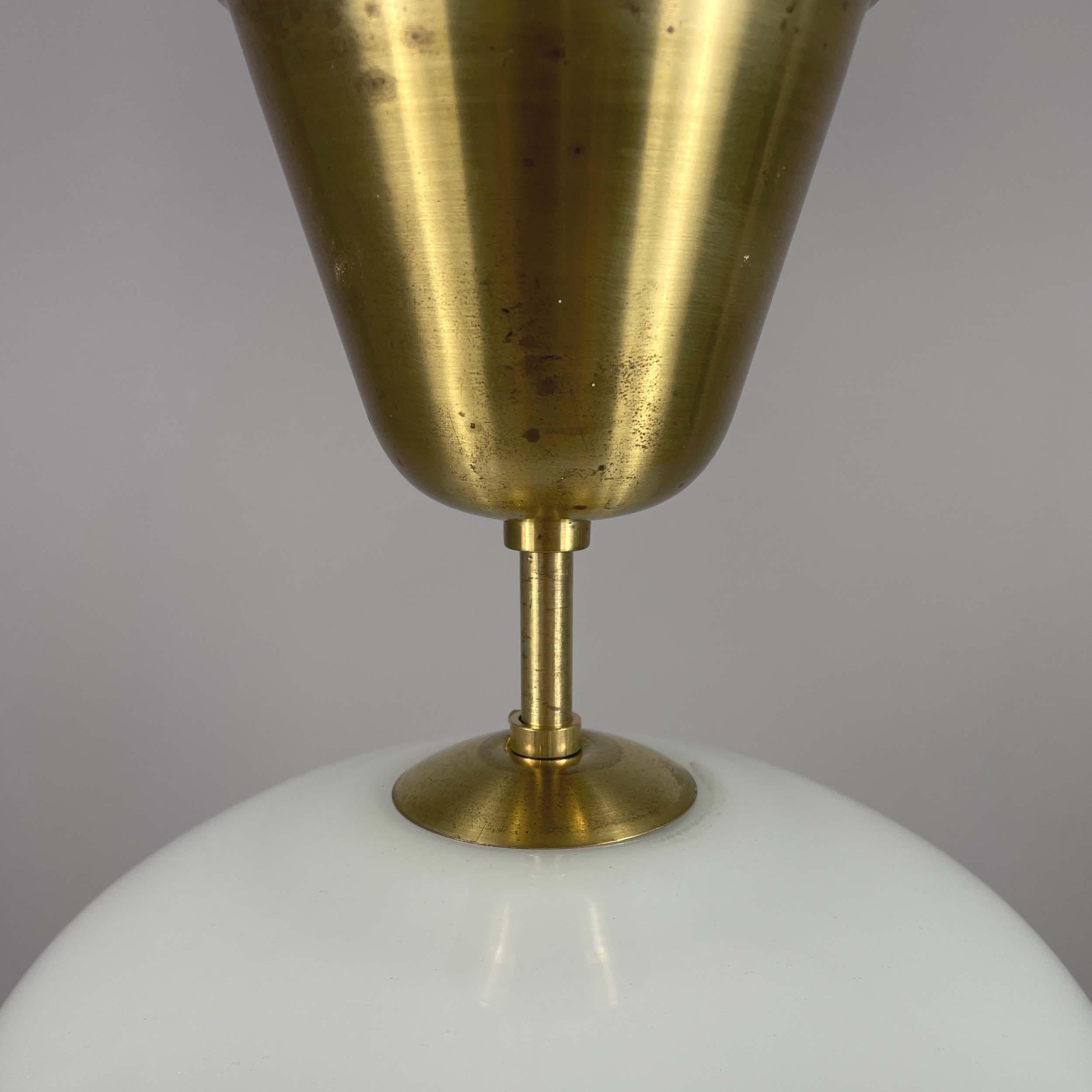 ASEA White Opaline Glass & Brass Pendant, Sweden 1940s In Good Condition For Sale In NUEMBRECHT, NRW