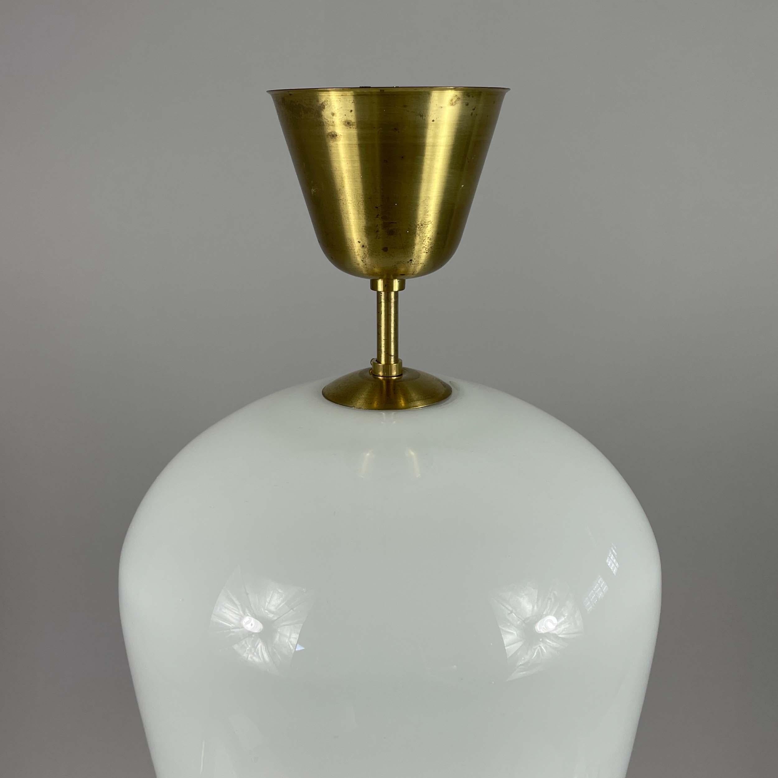 Mid-20th Century ASEA White Opaline Glass & Brass Pendant, Sweden 1940s For Sale