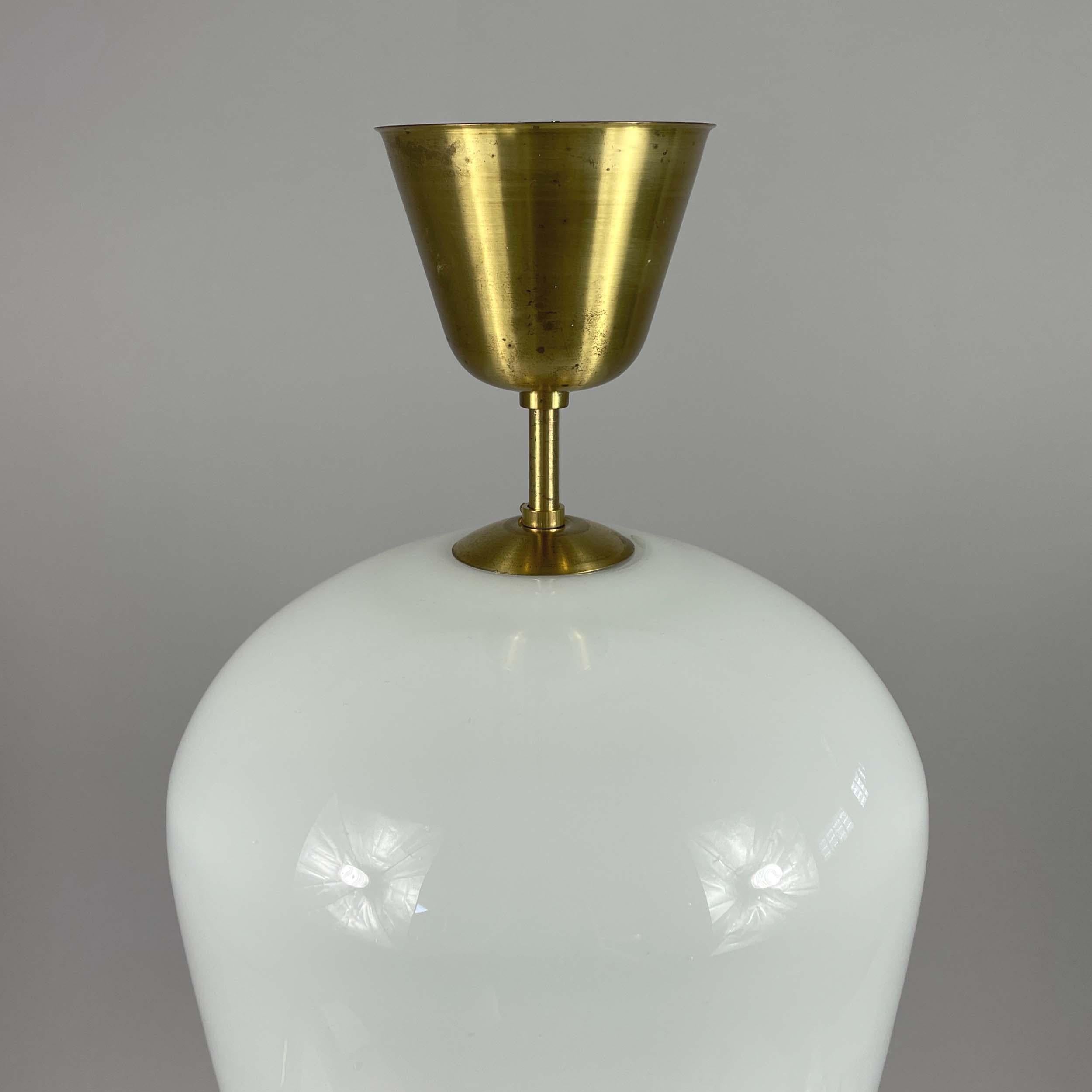 ASEA White Opaline Glass & Brass Pendant, Sweden 1940s For Sale 1