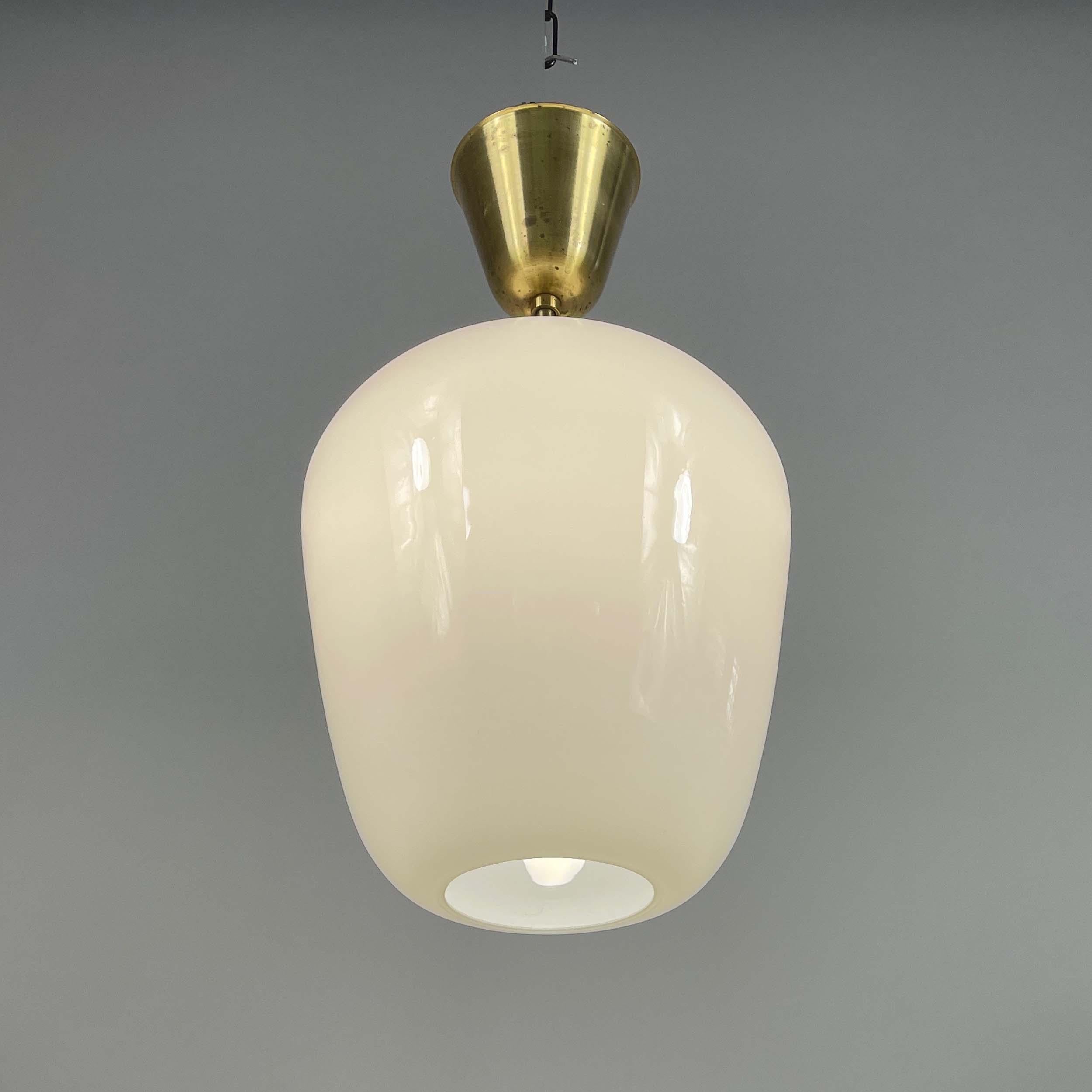 ASEA White Opaline Glass & Brass Pendant, Sweden 1940s For Sale 2