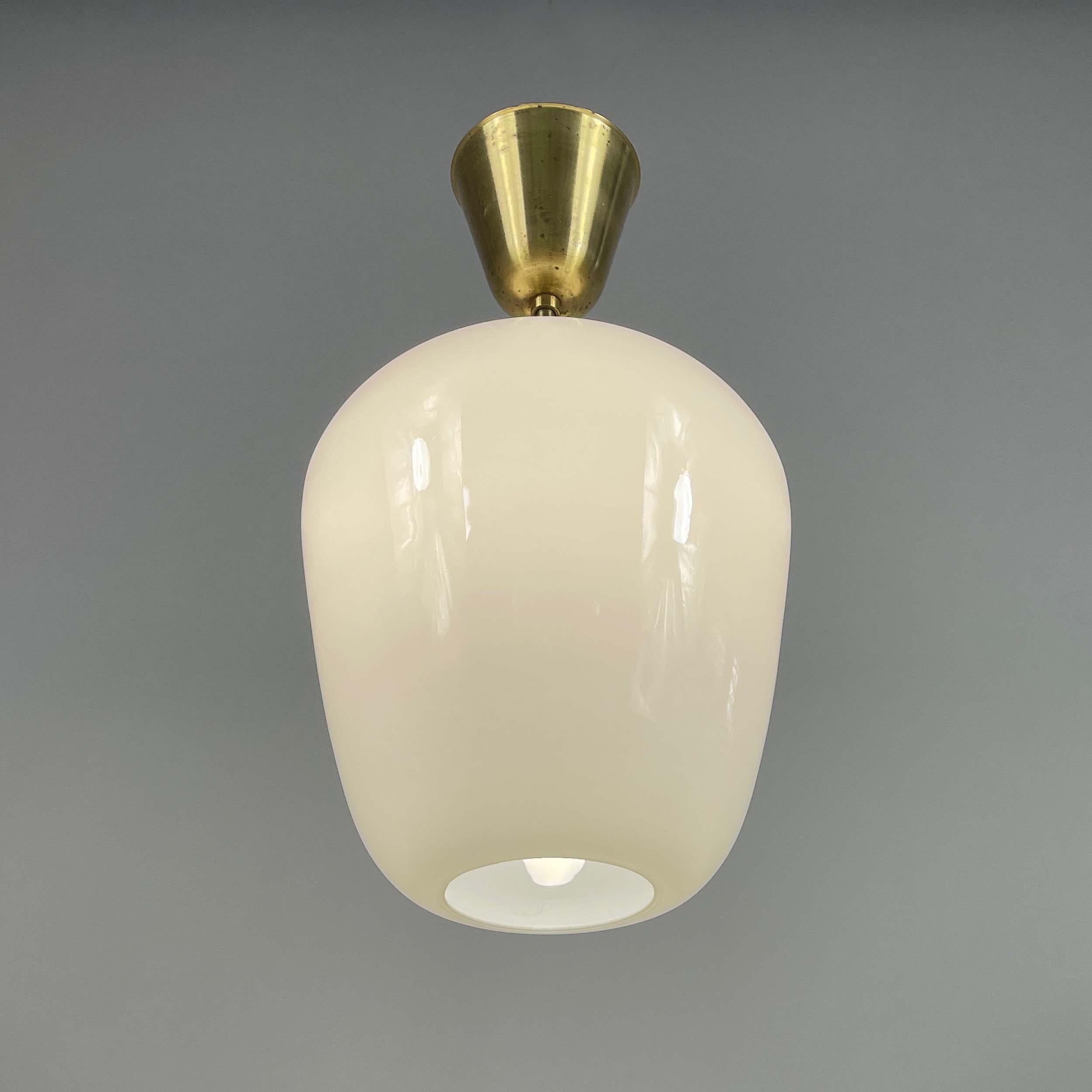 ASEA White Opaline Glass & Brass Pendant, Sweden 1940s For Sale 3