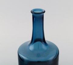 Åseda Glasbruk, Sweden, Narrow Neck Vase in Blue Mouth Blown Art Glass, 1970s