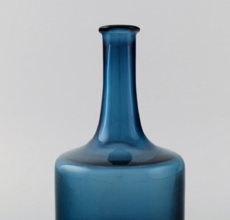Scandinavian Modern Åseda Glasbruk, Sweden, Narrow Neck Vase in Blue Mouth Blown Art Glass, 1970s