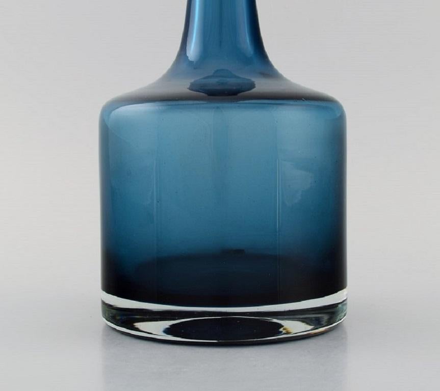 Swedish Åseda Glasbruk, Sweden, Narrow Neck Vase in Blue Mouth Blown Art Glass, 1970s