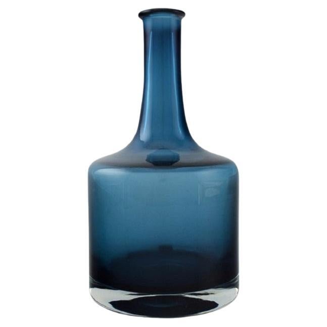 Åseda Glasbruk, Sweden, Narrow Neck Vase in Blue Mouth Blown Art Glass, 1970s