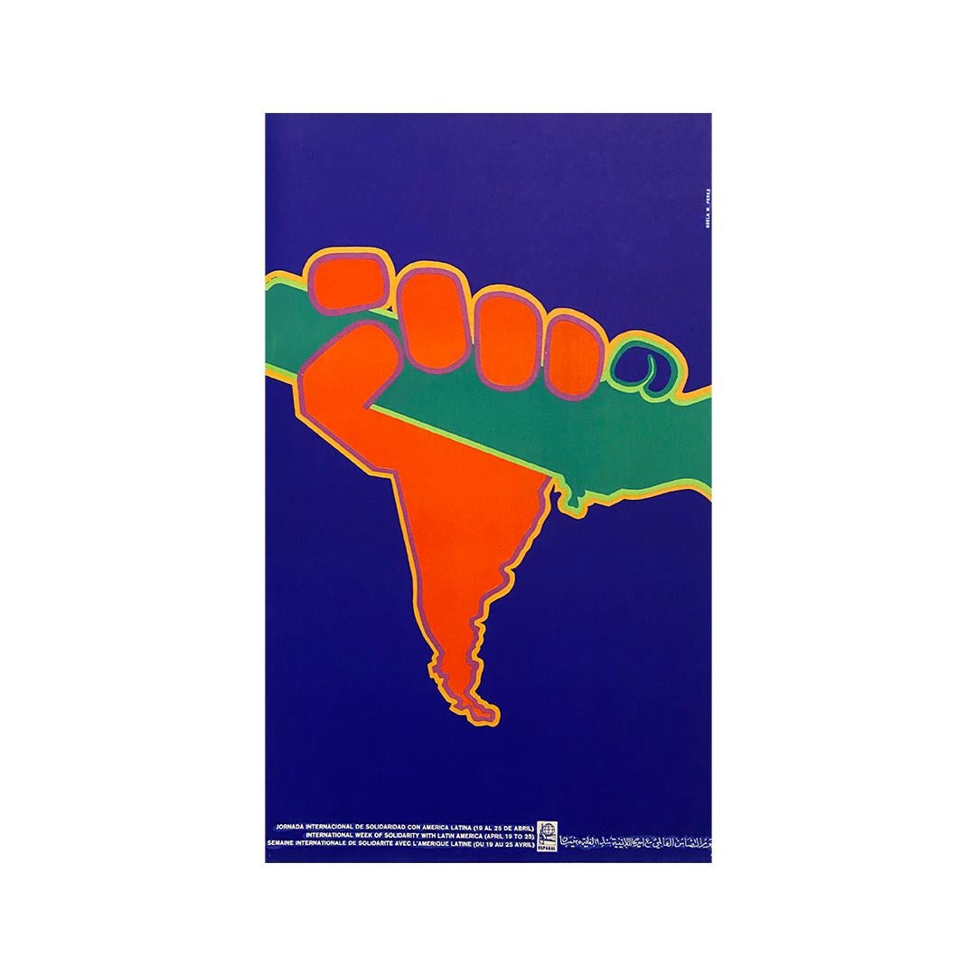 Affiche originale de l'OSPAAAL des années 70 par Asela M. Perez, solidarité avec l'Amérique latine