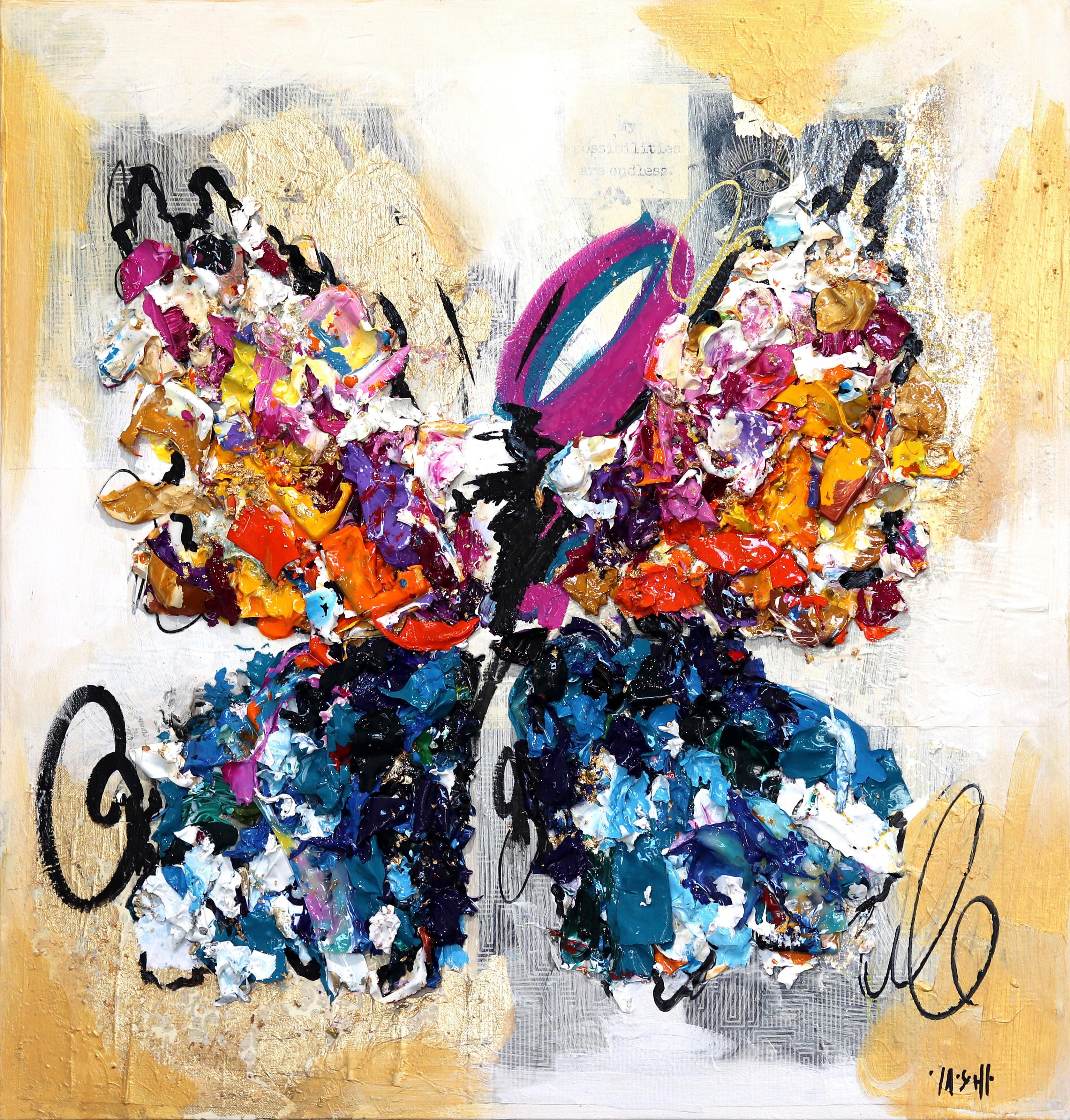 Centered in My Soul  - Colorful Abstract Figurative Textural Butterfly Painting