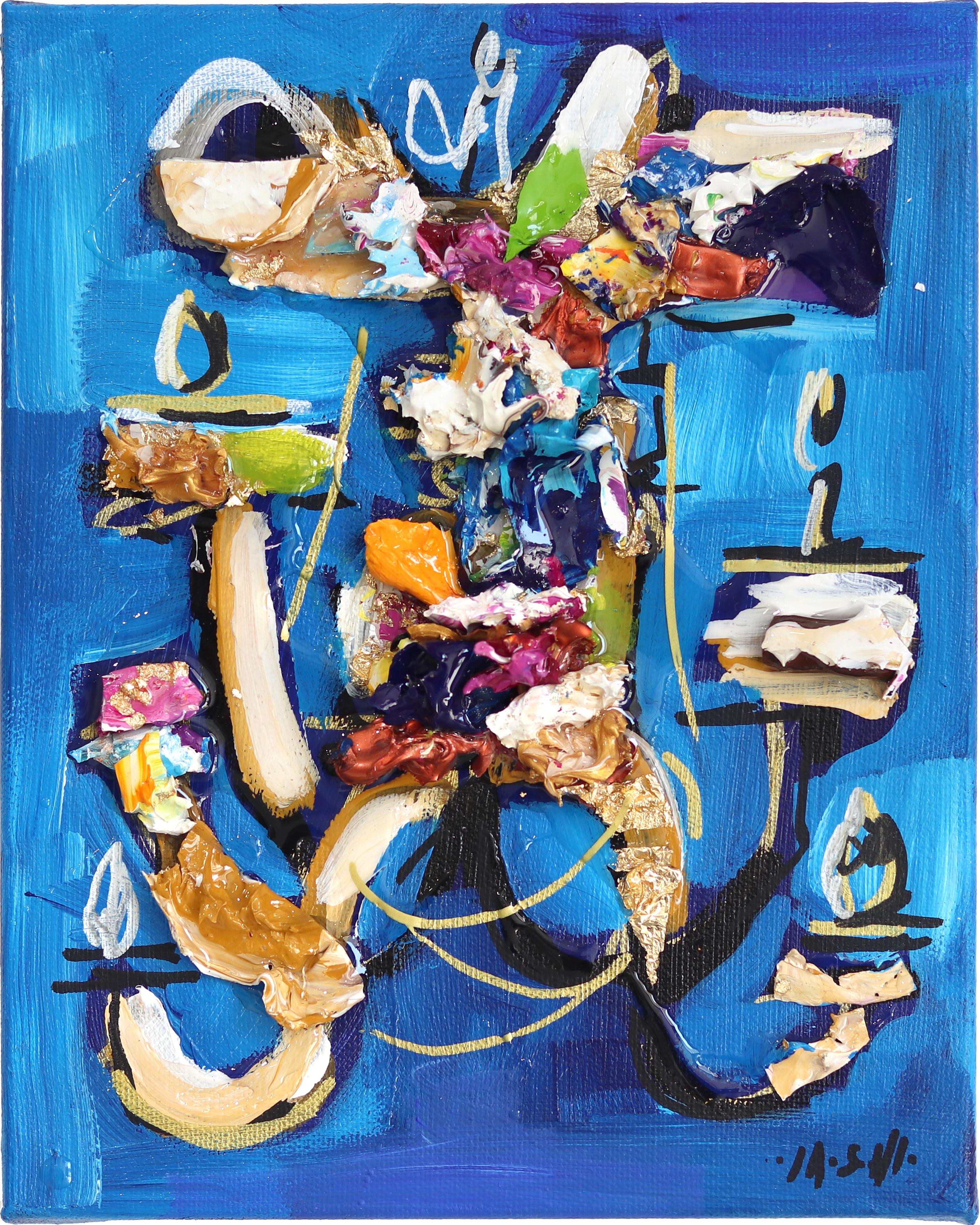 Small Jobs Dark Blue Gold Chandelier - Acrylic Resin Abstract Textural Painting