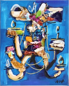 Small Jobs Dark Blue Gold Chandelier - Acrylic Resin Abstract Textural Painting
