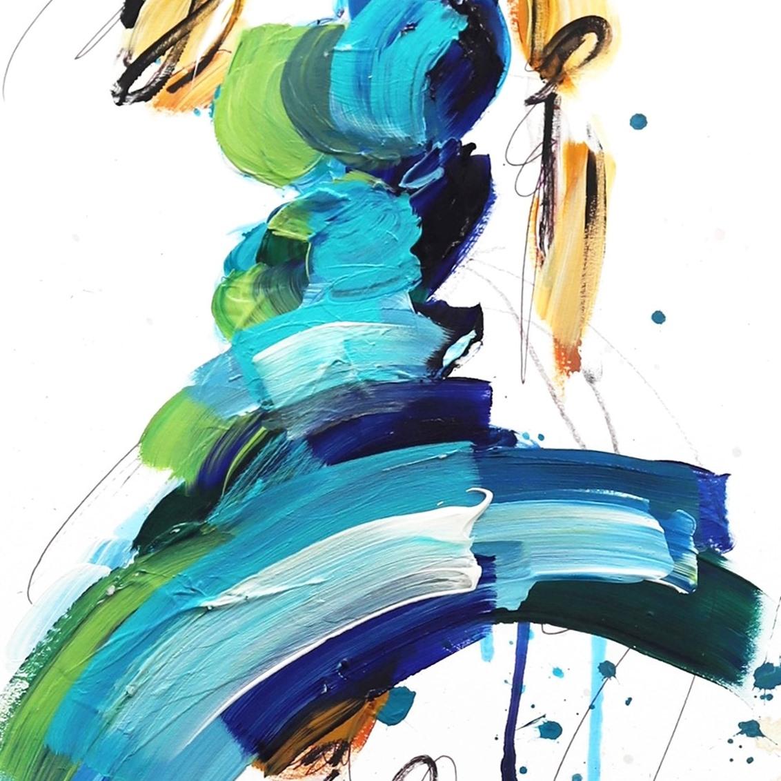 Turquoise Blue & Green Figure - Contemporary Painting by Ash Almonte