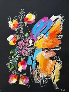 « Butterfly Garden », peinture abstraite colorée acrylique sur papier Stonehenge