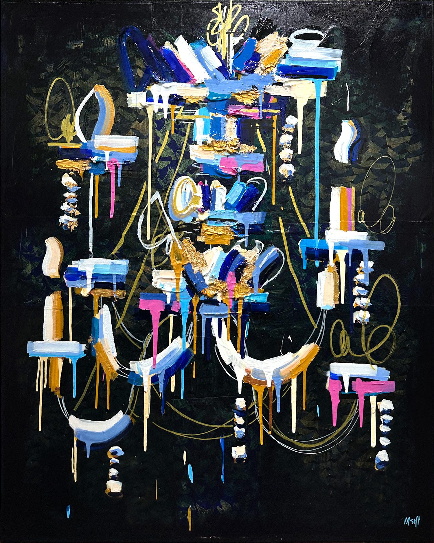 Interior Painting de Ash Almonte - "Las luces doradas de la noche brillan" Pintura abstracta de araña sobre lienzo