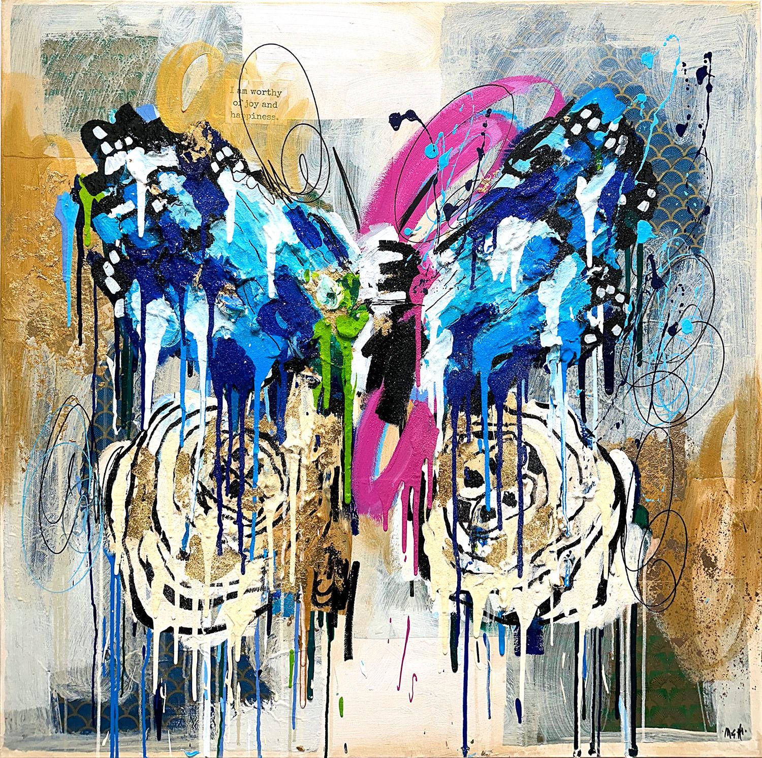 Ash Almonte Abstract Painting - "I Can Experience Joy and Happiness" Abstract Butterfly Painting Acrylic Canvas