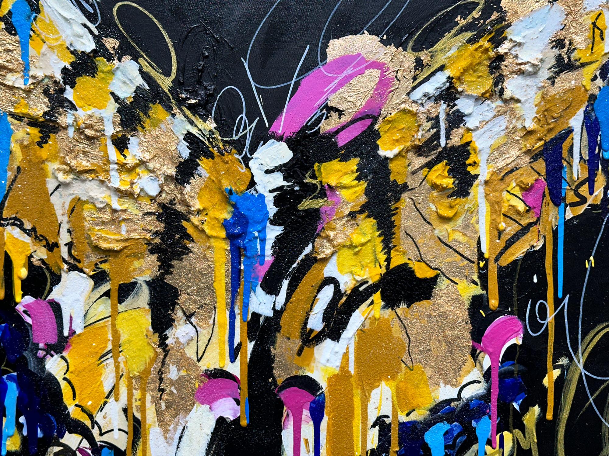 « Look at the Stars, Look at How They Shine for You », peinture de papillons sur toile - Painting de Ash Almonte