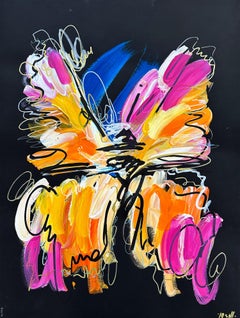 Used "Untitled" Colorful Abstract Butterfly Painting Acrylic on Stonehenge Paper