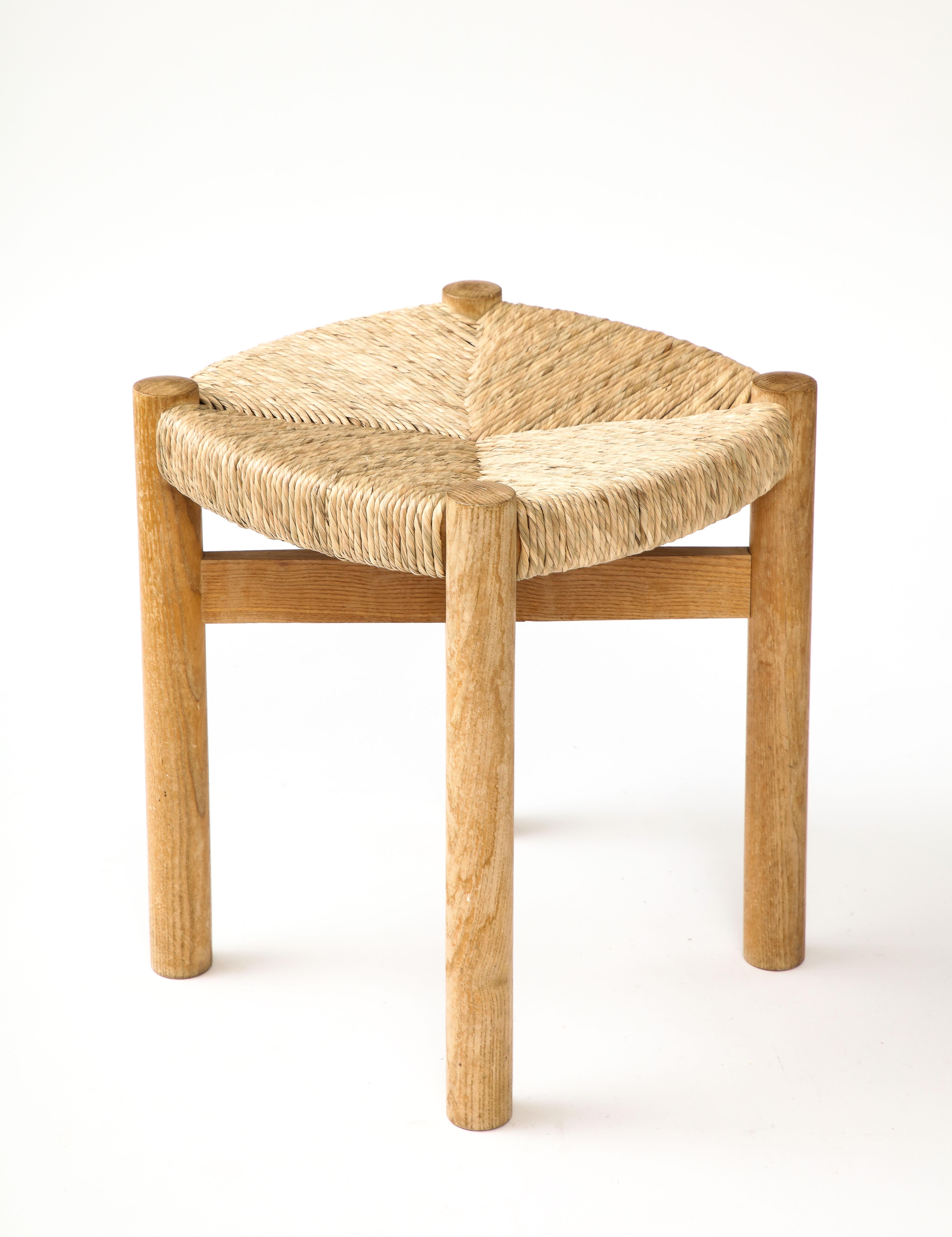 French Ash and Cord Stool by Charlotte Perriand, France, c. 1960 For Sale