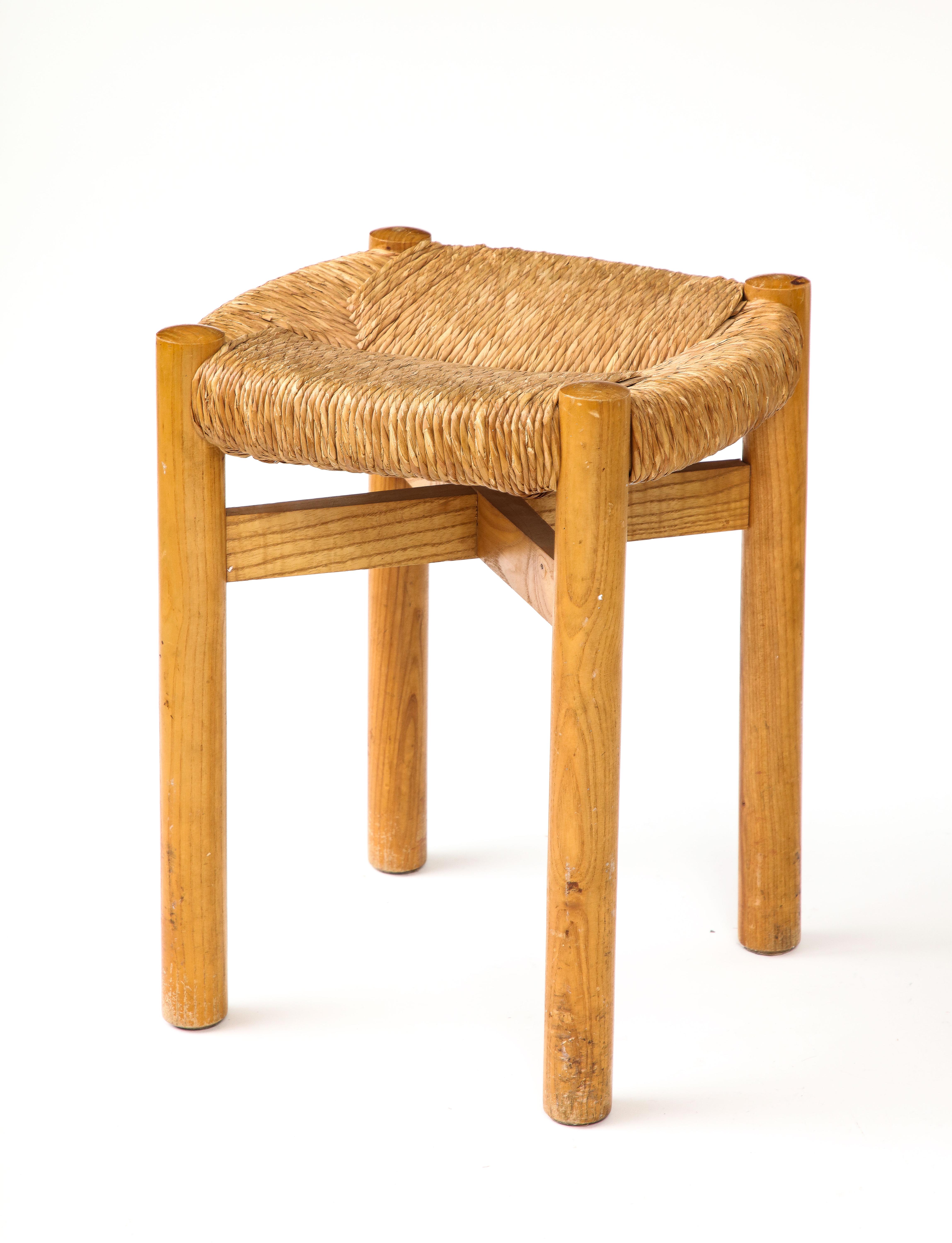 French Ash and Cord  Stool by Charlotte Perriand, France, c. 1960 For Sale