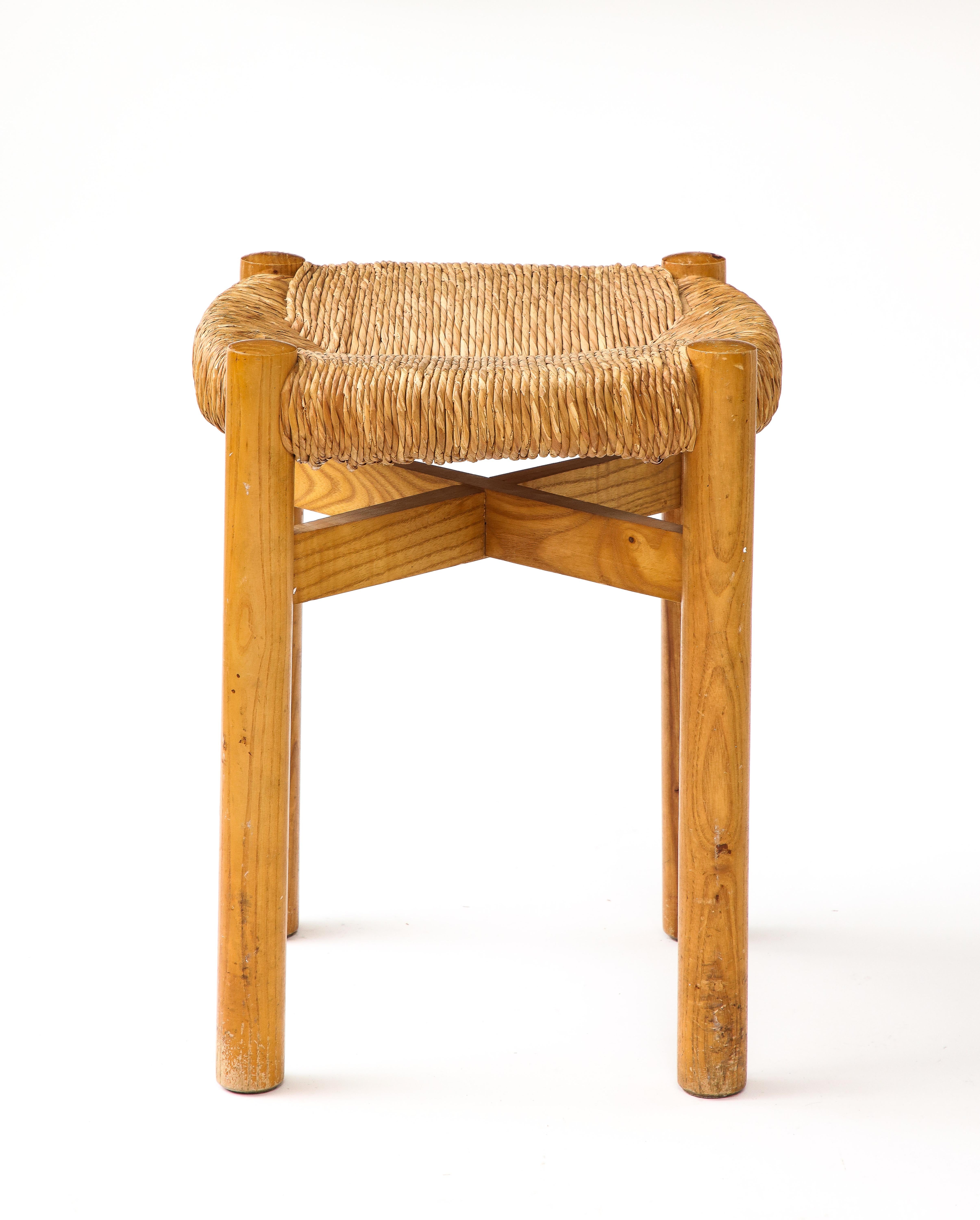 Woven Ash and Cord  Stool by Charlotte Perriand, France, c. 1960 For Sale