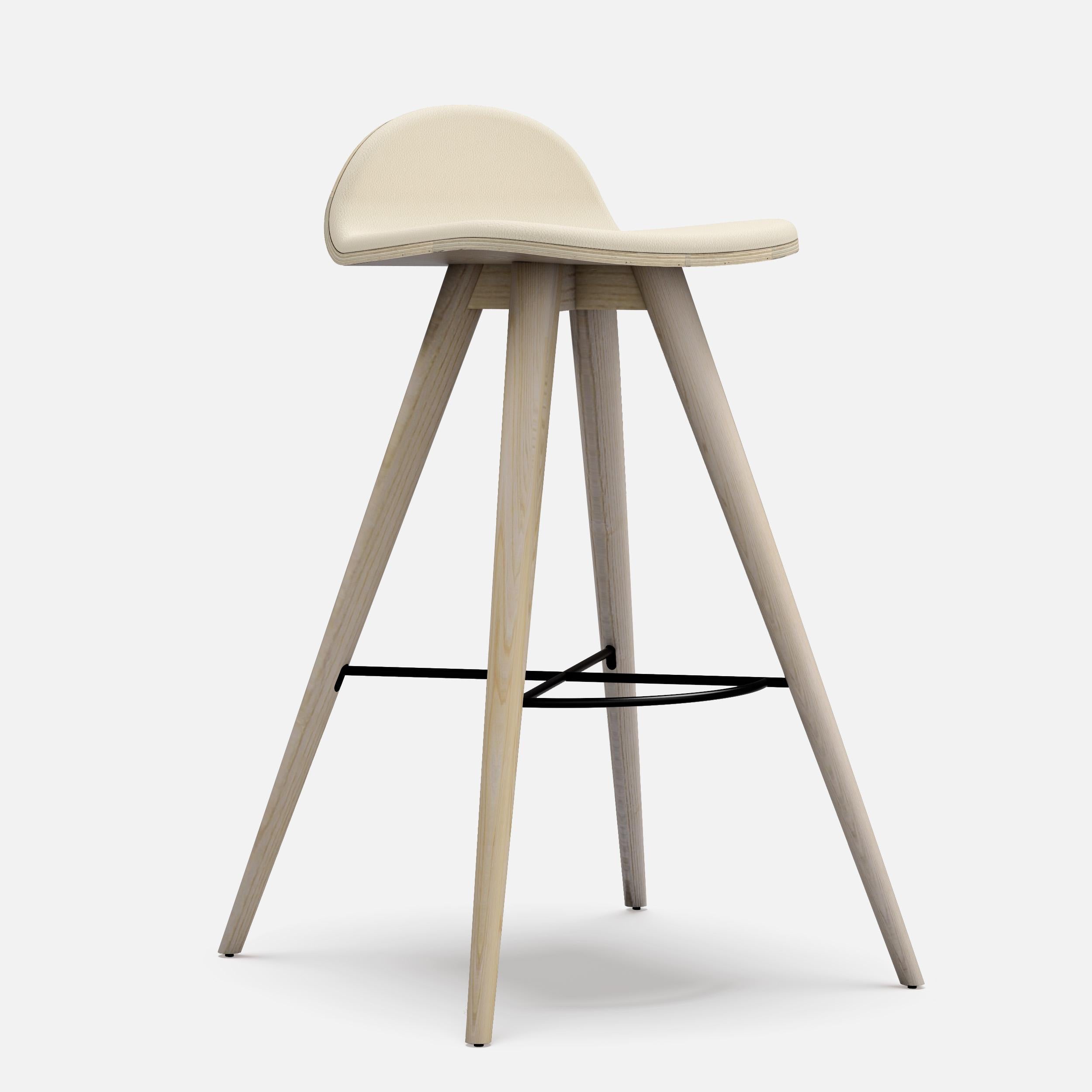 Ash and fabric contemporary high stool by Alexandre Caldas
Dimensions: W 51 x D 46 x H 100 cm
Materials: Ash and fabric

Structure also available in beech, ash, oak and mix wood
Seat also available in fabric, leather and corkfabric.
 